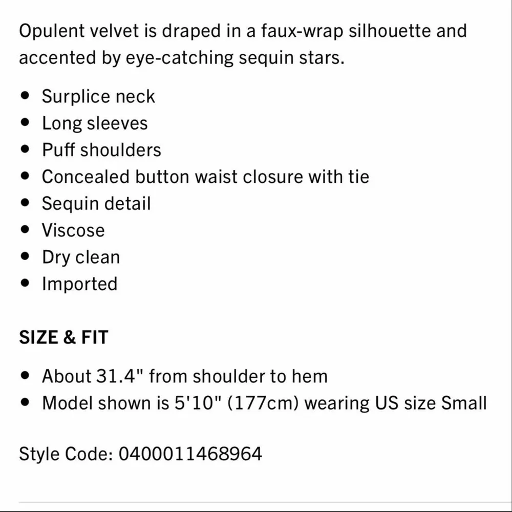 Rococo Sand Velvet Star sequin faux wrap star dress Black Size XS - Image 6