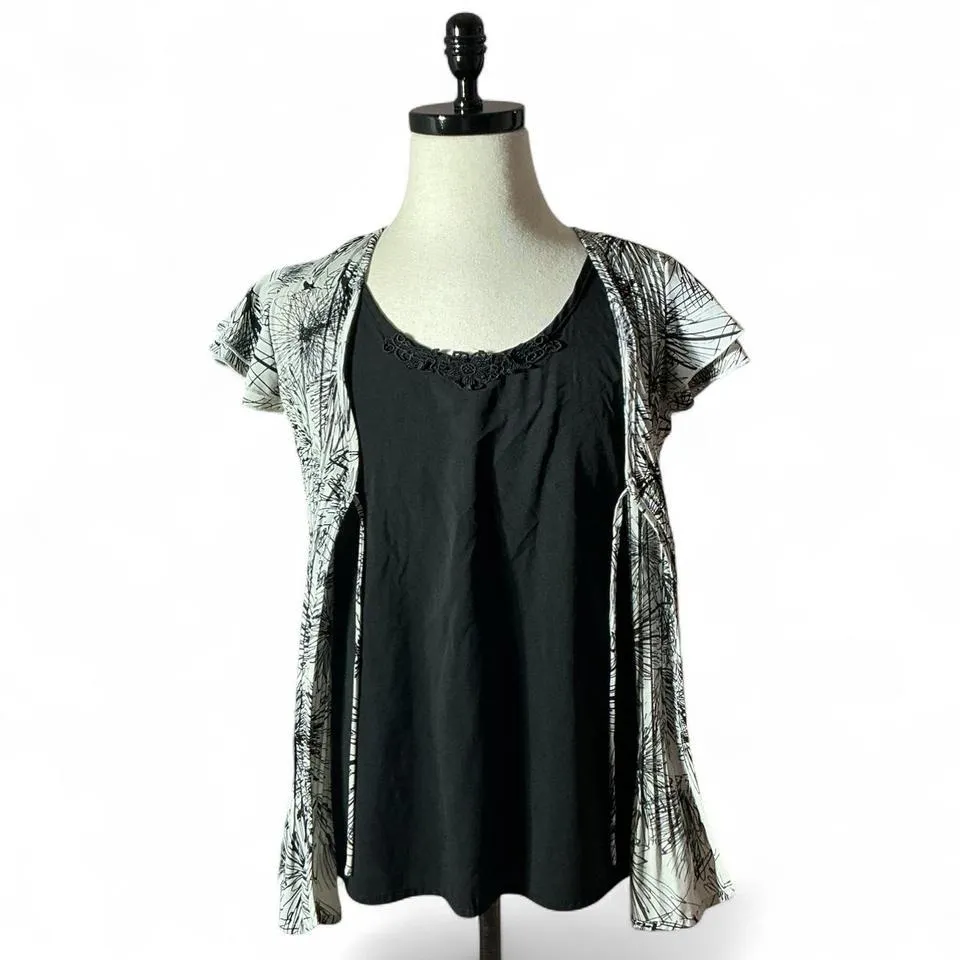 Fred Davia Y2K Black White Graphic Pleated Kimono Top Women S C Stretch - Image 2