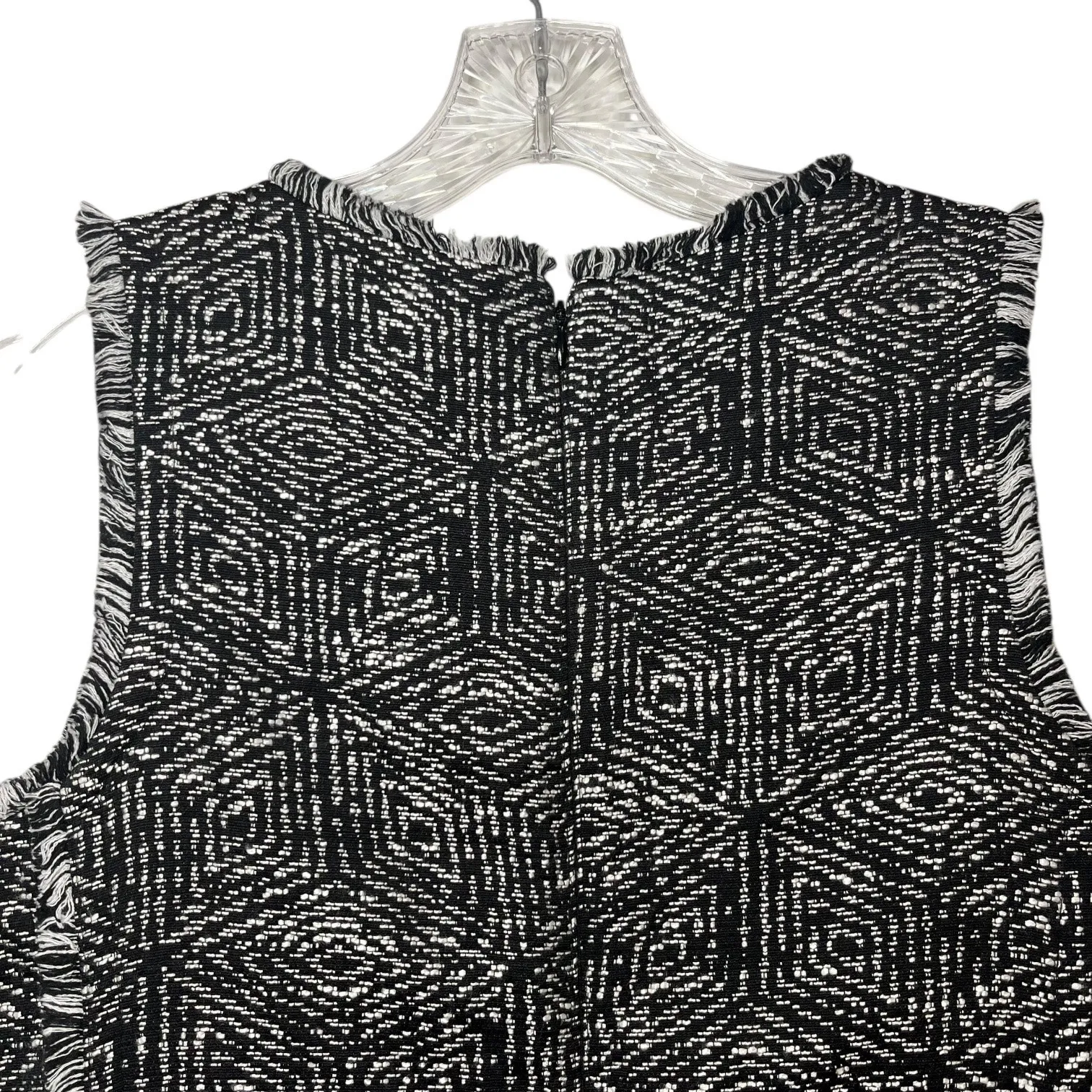 Banana Republic Black White Geo Tweed Sleeveless Shift Dress Fringe Trim Sz 6 - Image 7