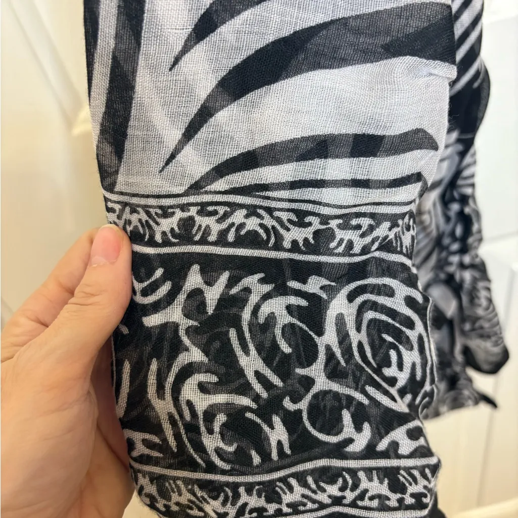 Black White Animal Print Lightweight Scarf – Zebra Abstract Boho Wrap Shawl - Image 3
