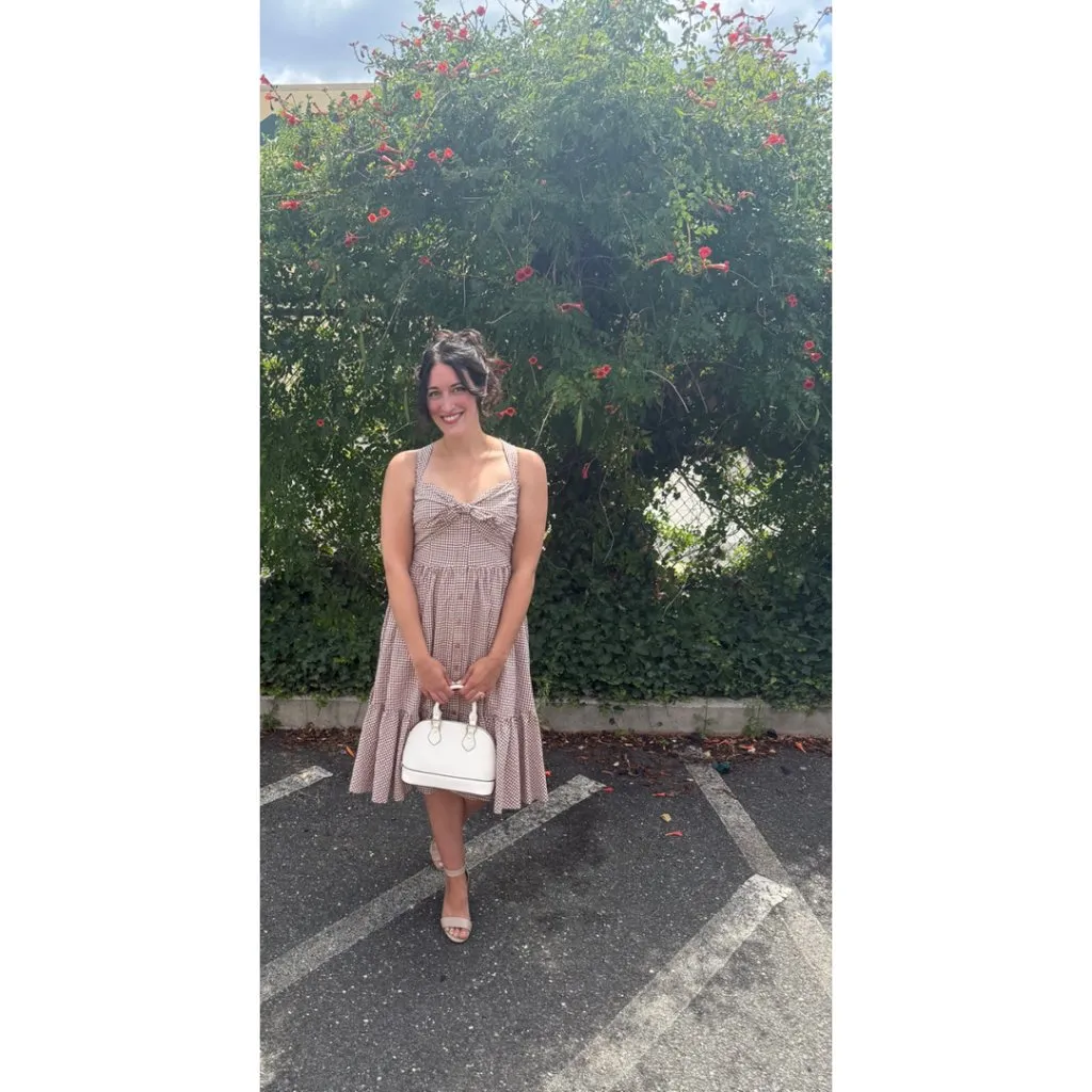 ANTHROPOLOGIE Maeve Halter Bow-Front Midi Dress in Brown Gingham Size X-Small - Image 10