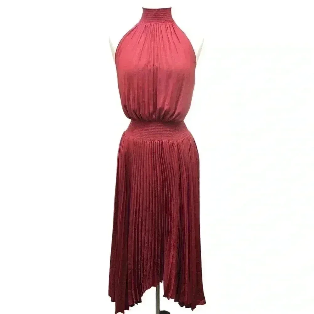 Elie Tahari Pleated Midi Dress Highland Rose - Image 2