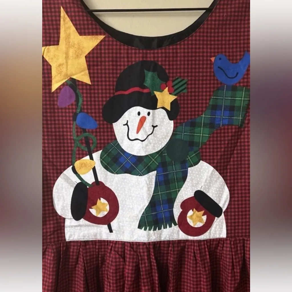 Vintage Handmade Womens Jumper Dress Christmas Snowman JOY Lights Reversible M/L Red Size M - Image 4