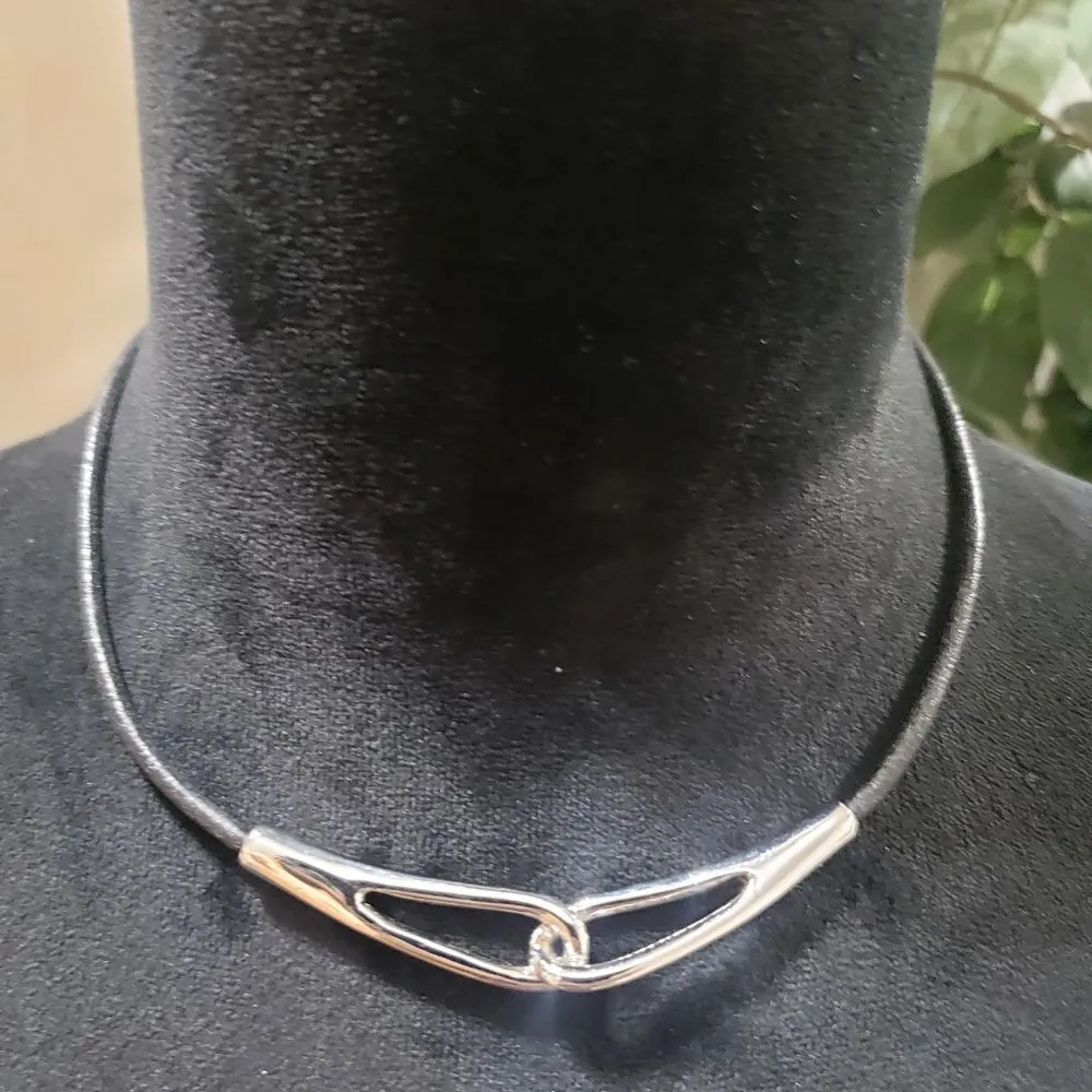 Nine West Womens Fashion Black Cord & Silver Tone Necklace with Lobster Clasp - Image 2