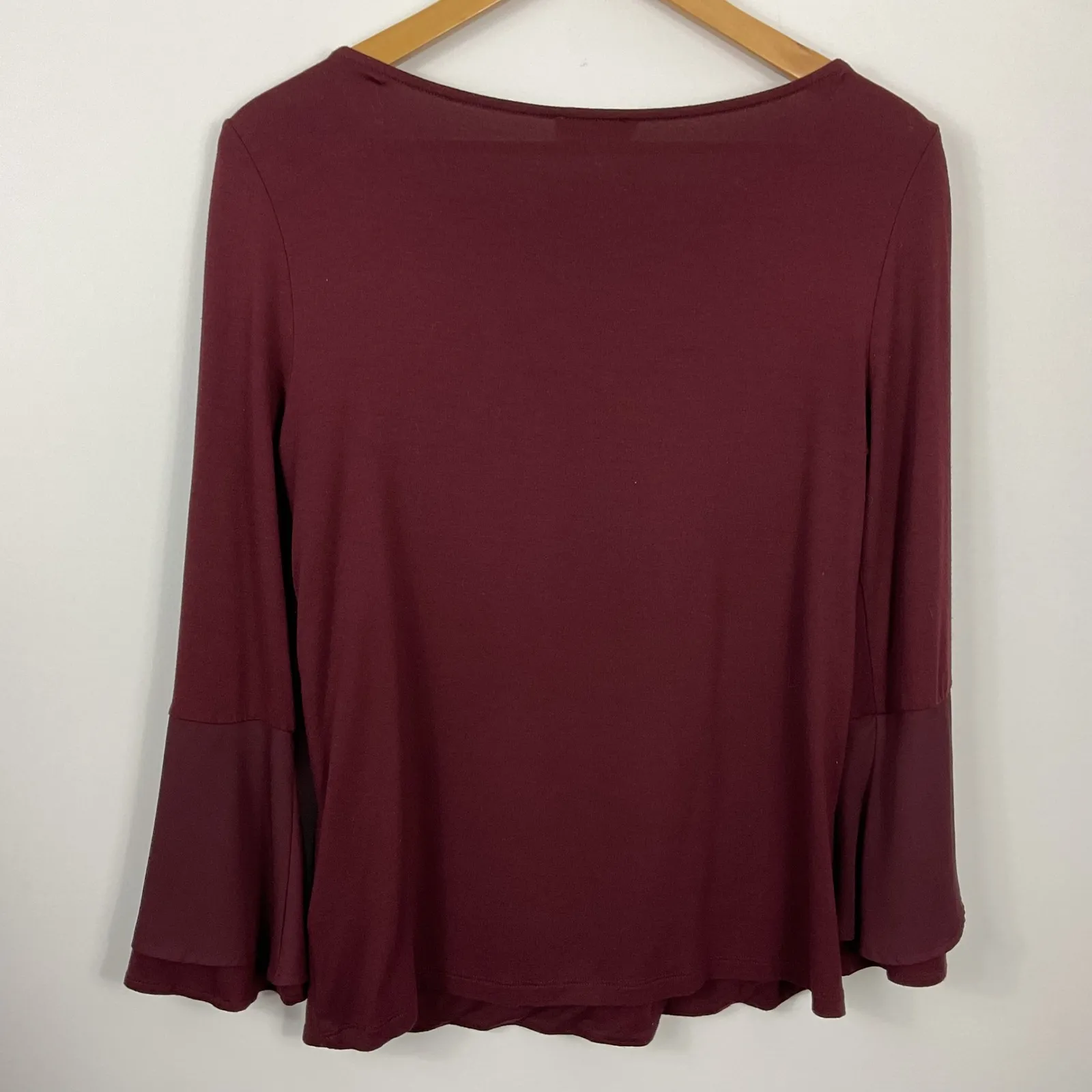 Hobbs London Burgundy Bell Sleeve Flare Long Sleeve Top Women Size M - Image 3