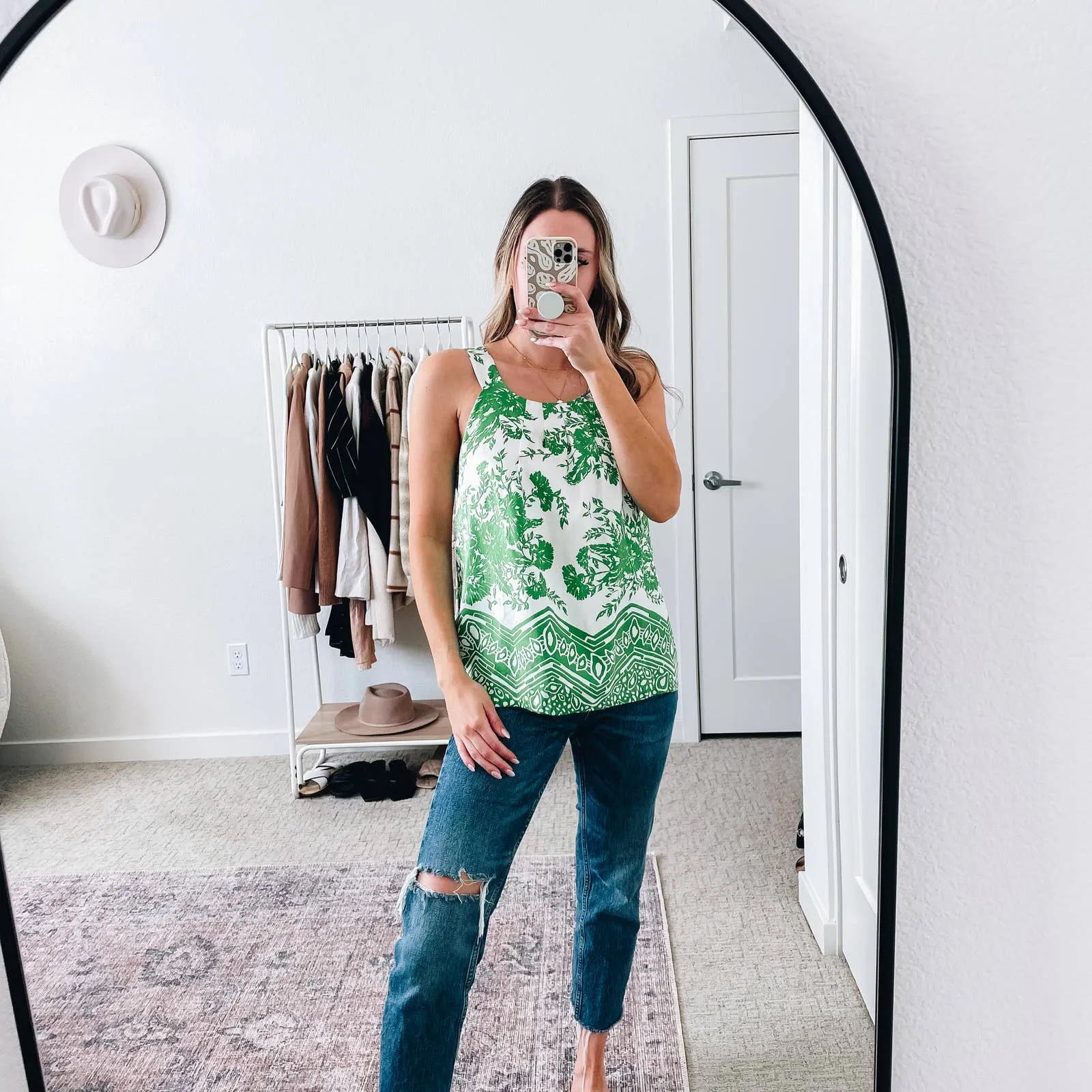 TIBI Green White Floral Silk Tank Top - Image 2