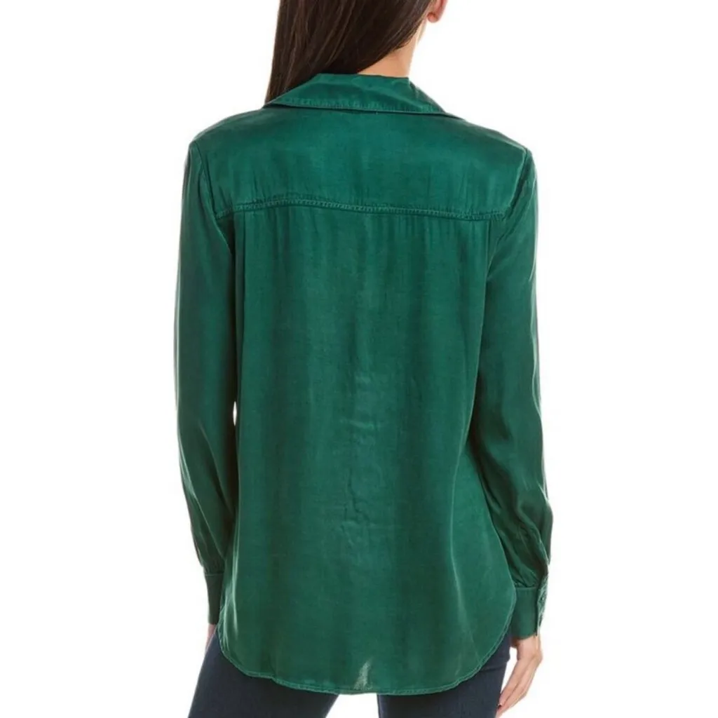 Bella Dahl bishop Sleeve‎ Button Down shirt two pocket front Emerald Pine S - Image 2