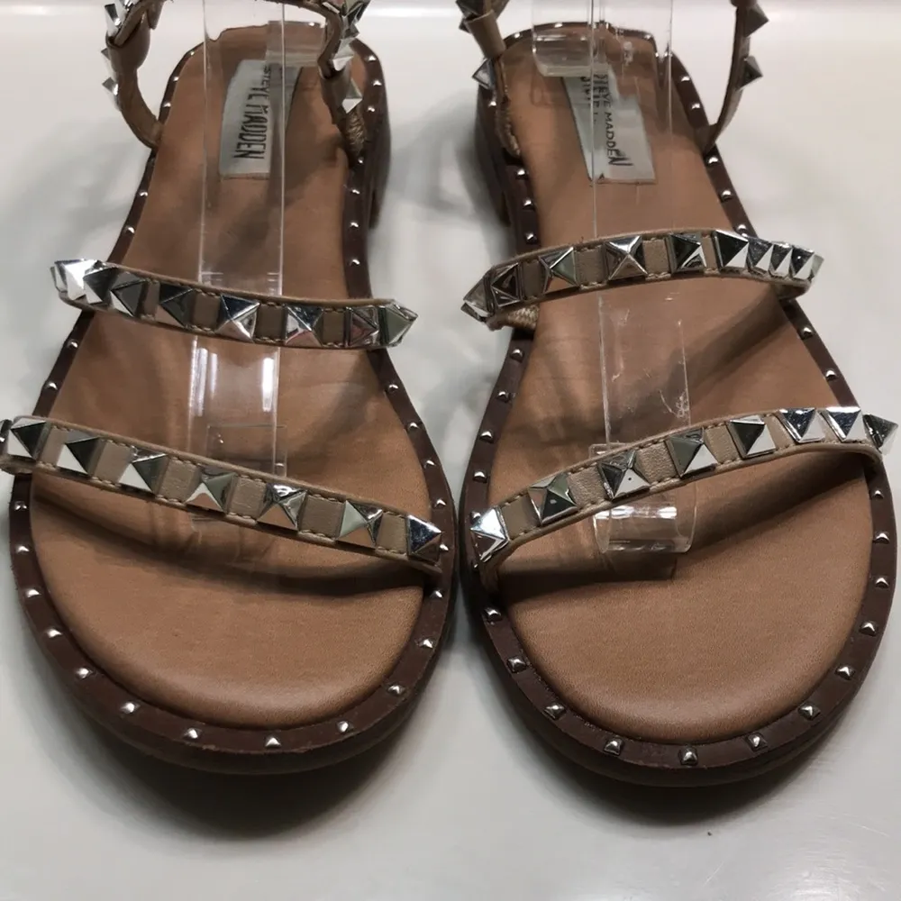 Steve Madden Women’s Travel Silver-Colored Studded Gladiator Tan Sandals - Image 3