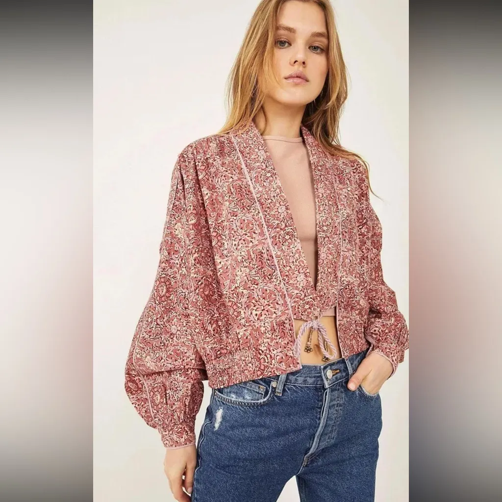 Free People Rosalina Tie‎ Front Jacket Barbie Core Cropped Paisley Mocha Convo M - Image 8