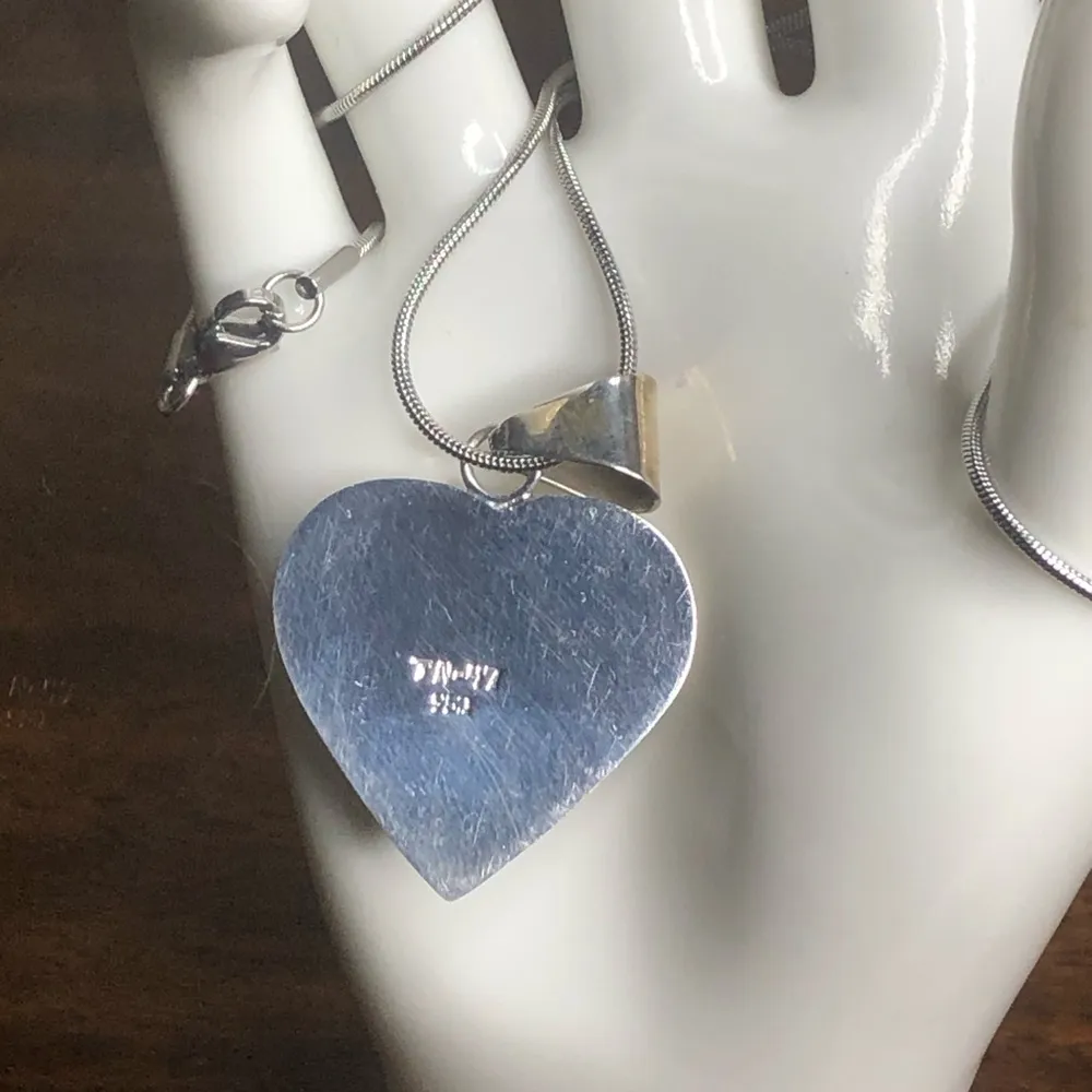 TAXCO Sterling Silver Red Jasper Heart Cabochon Pendant Necklace - Image 4