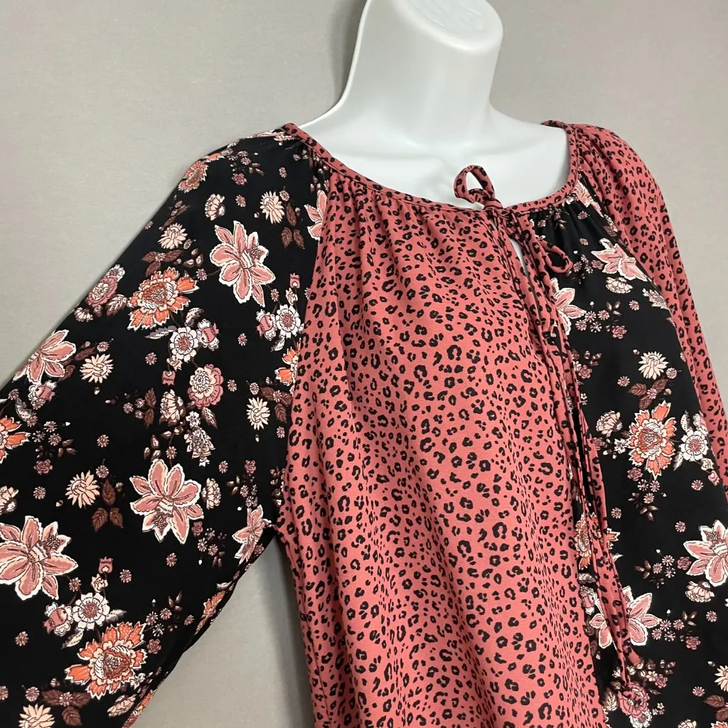 Haptics Top Floral Animal‎ Print Women Size Large Peasant Blouse Long Sleeve Pink - Image 11
