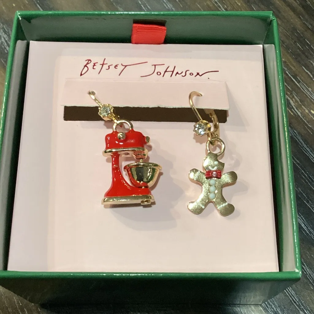 Betsey Johnson Red Mixer and Gold Gingerbread Holiday Earrings - Image 2