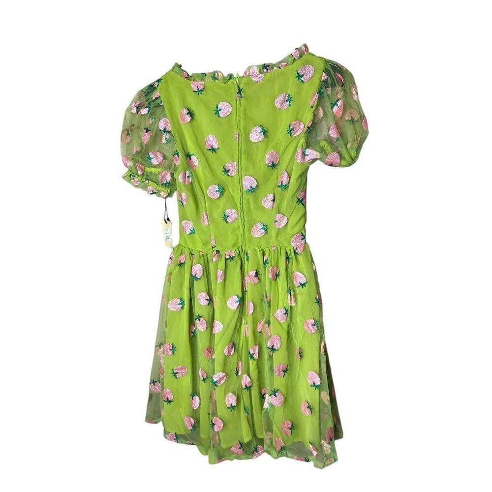Unique Vintage Smak Parlour Avocado & Pink Strawberry Print Woodstock Flare Dres - Image 9