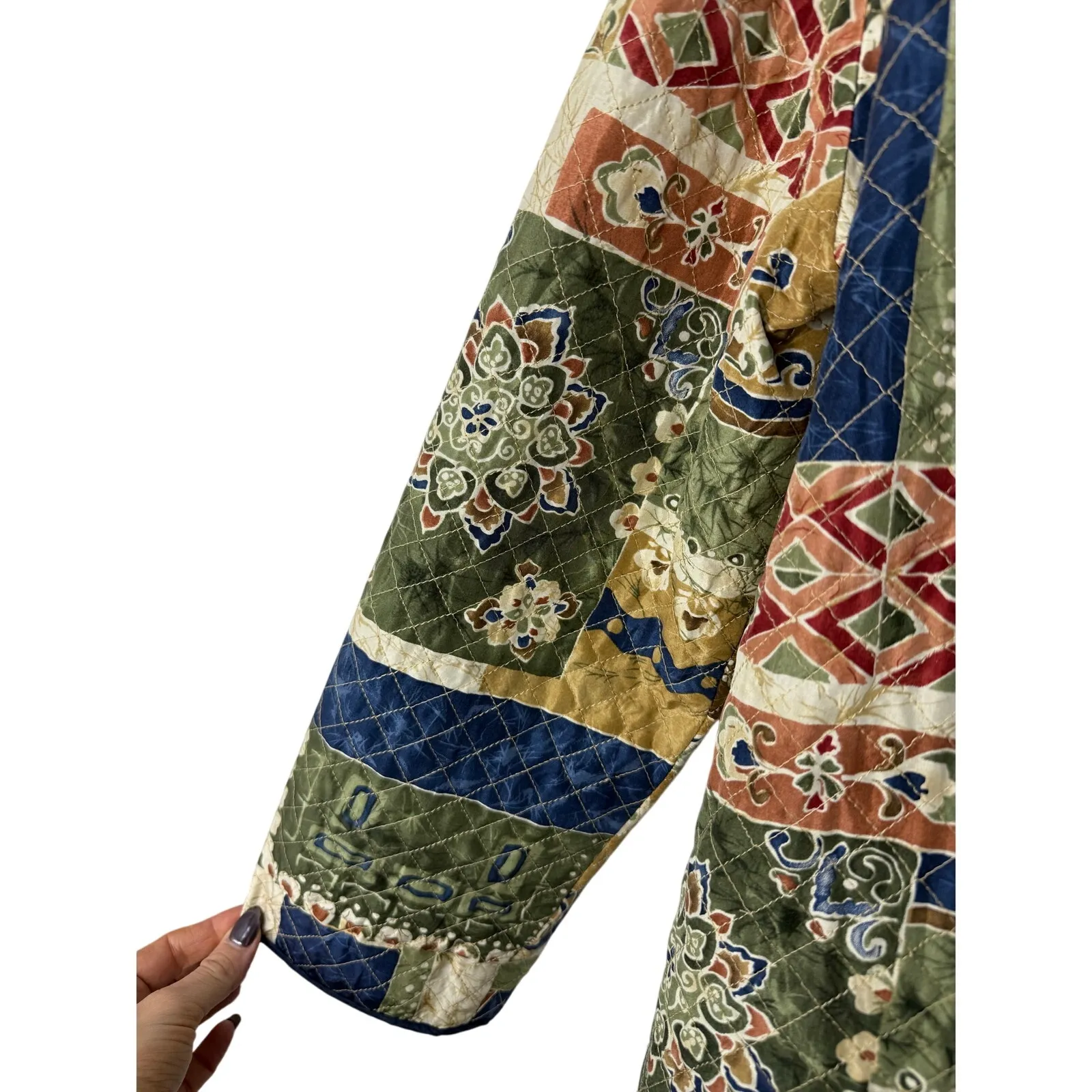 VTG Alfred Dunner Silk Quilted Patchwork Jacket Size 20 Boho Folk Art Cottage - Image 5