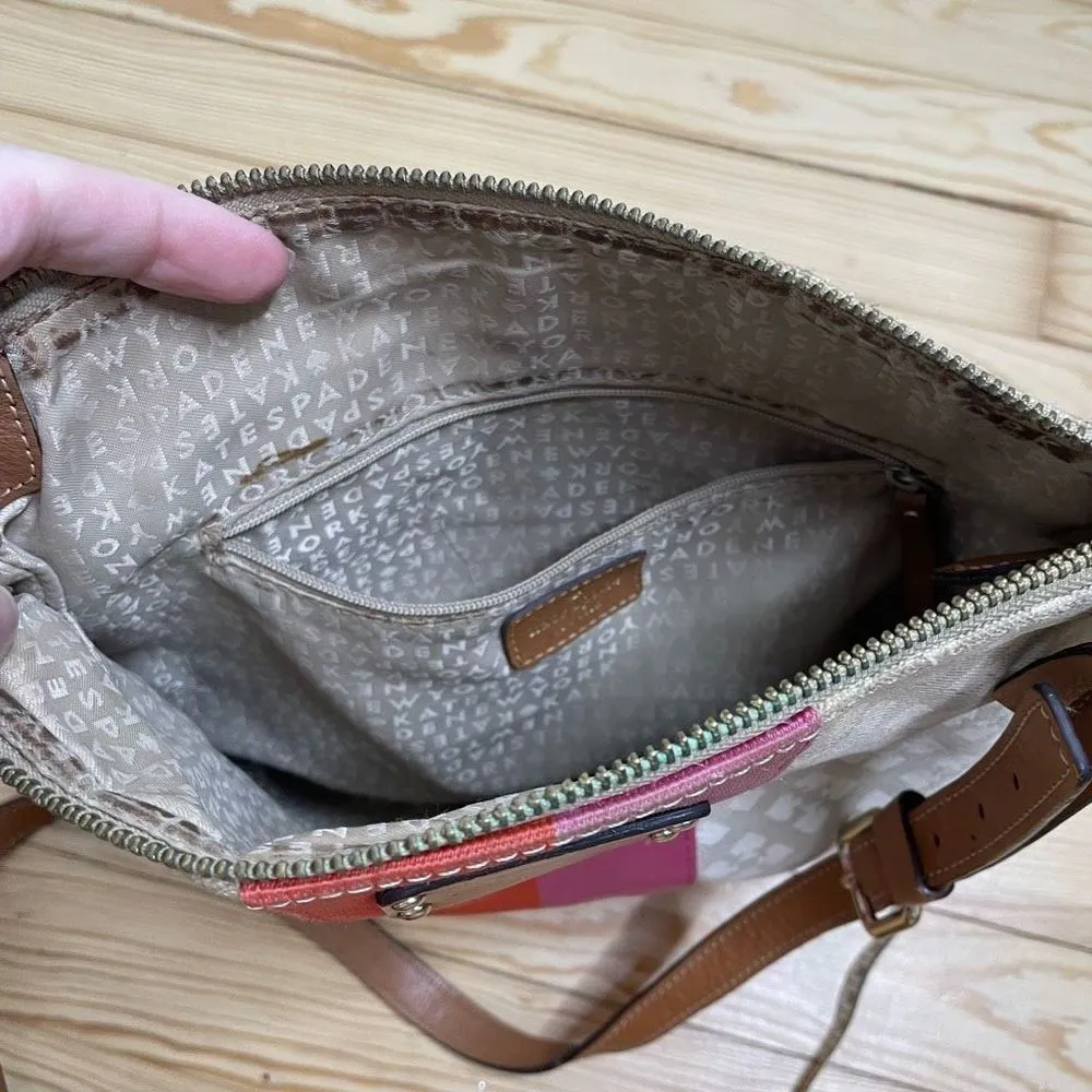 Kate Spade Classic Spade Canvas Beige Leather Crossbody Shoulder Bag‎ WKRU150 - Image 4