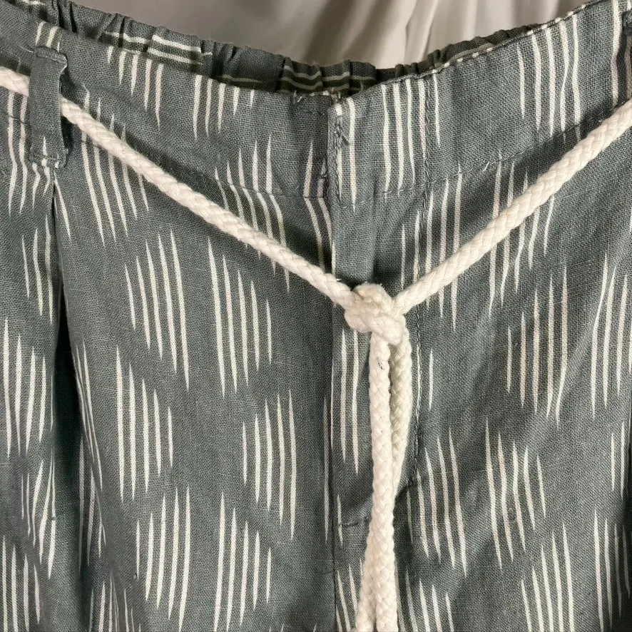 DIP Womens Green White Linen Blend Pants Medium Rope Belt Boho Casual - Image 3