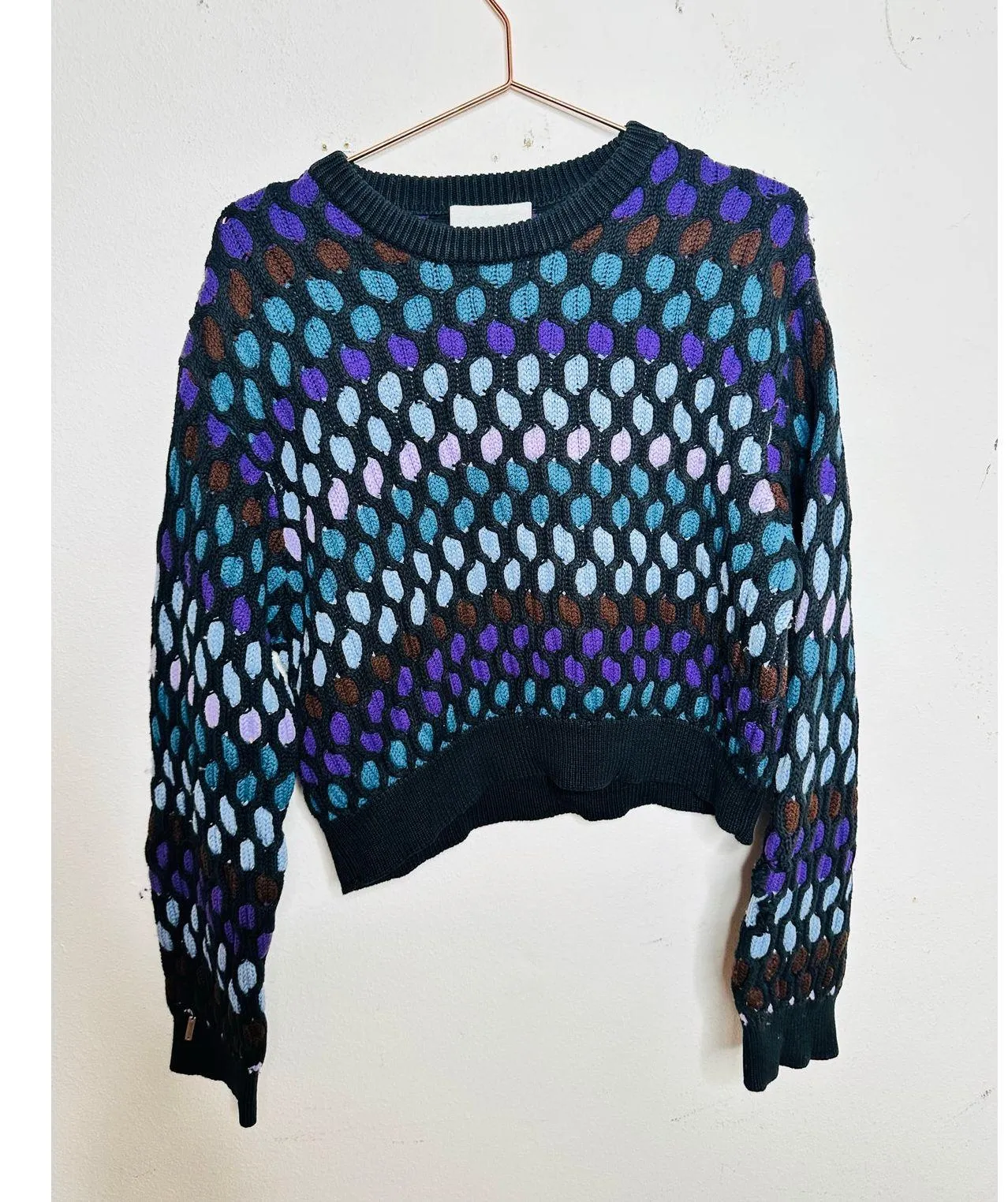 KOCHÉ Black Blue Purple Cotton Wool Blend Polka Dot Pattern Cropped Sweater M Size M - Image 2