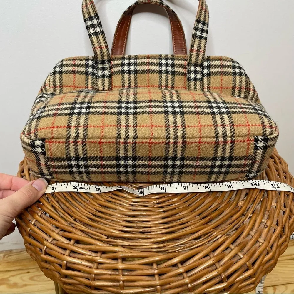 Burberry Wool Vintage Nova Check Signature Plaid Tote Shoulder Bag Purse Tan - Image 5