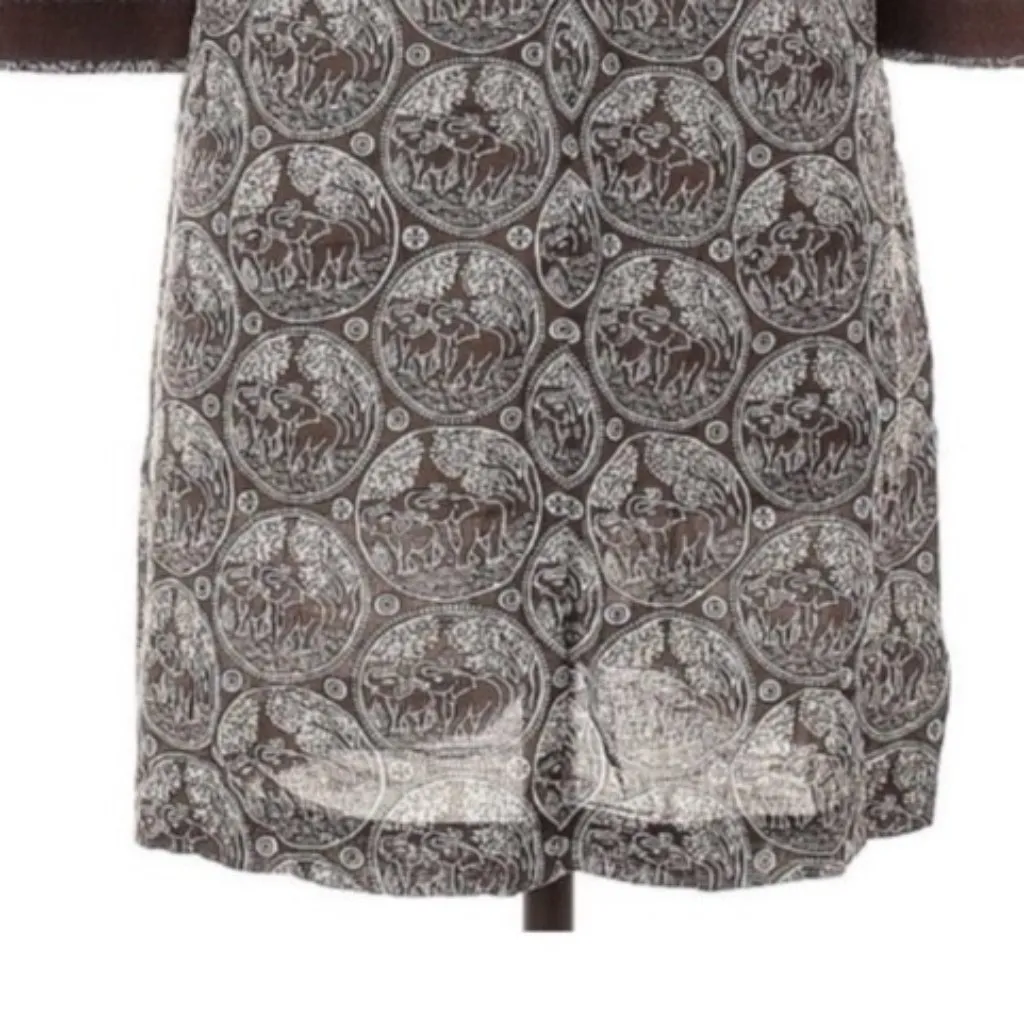 Tory Burch Tunic Dress Brown Elephant Print Size 2 100% Cotton V-Neck - Image 10