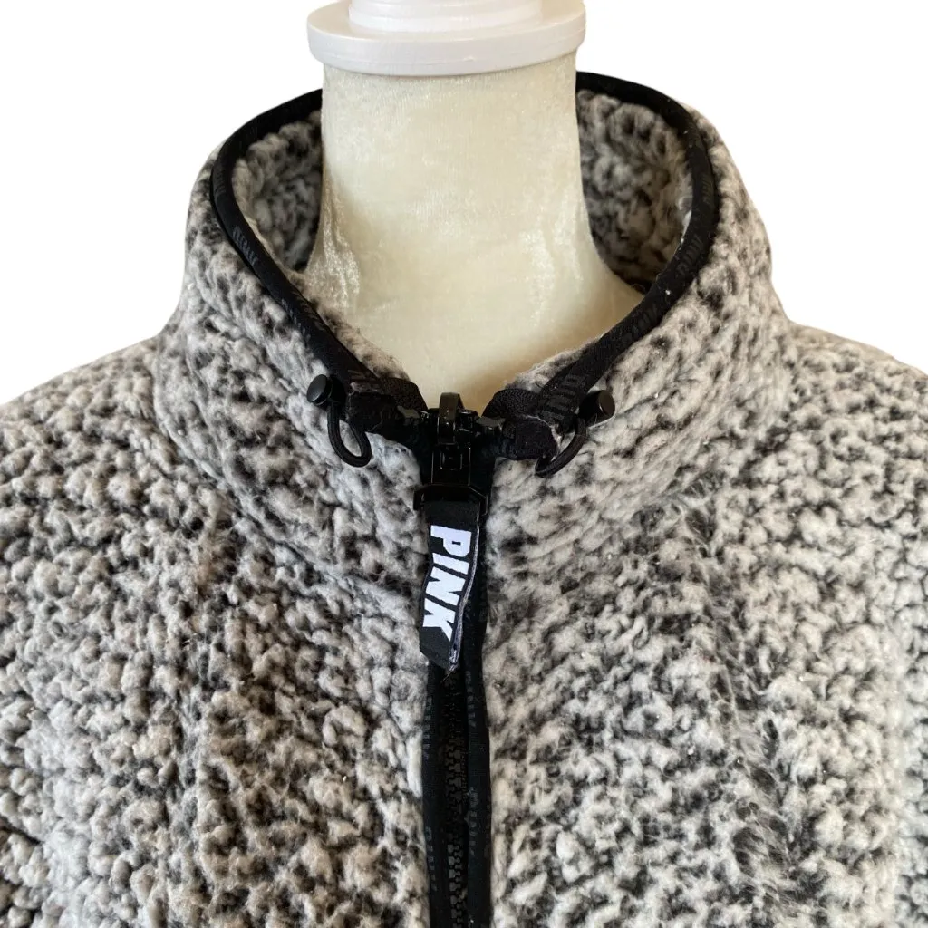 Victoria's Secret PINK women's black and white sherpa quarter zip pullover - Image 5