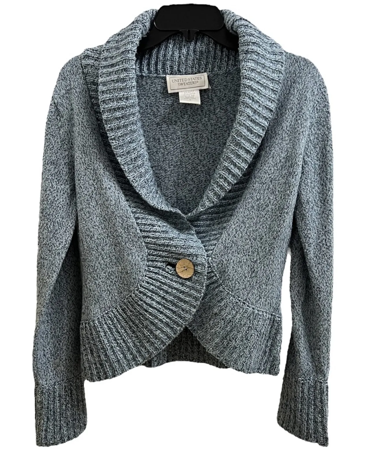 Vintage United States Sweaters Blue Shawl Collar One Button Woman's Cardigan S M - Image 1
