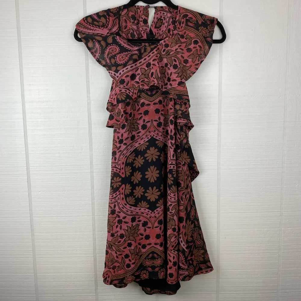 For Love and Lemons Margot Ruffled Paisley Floral Open Back Halter Mini Dress S - Image 3