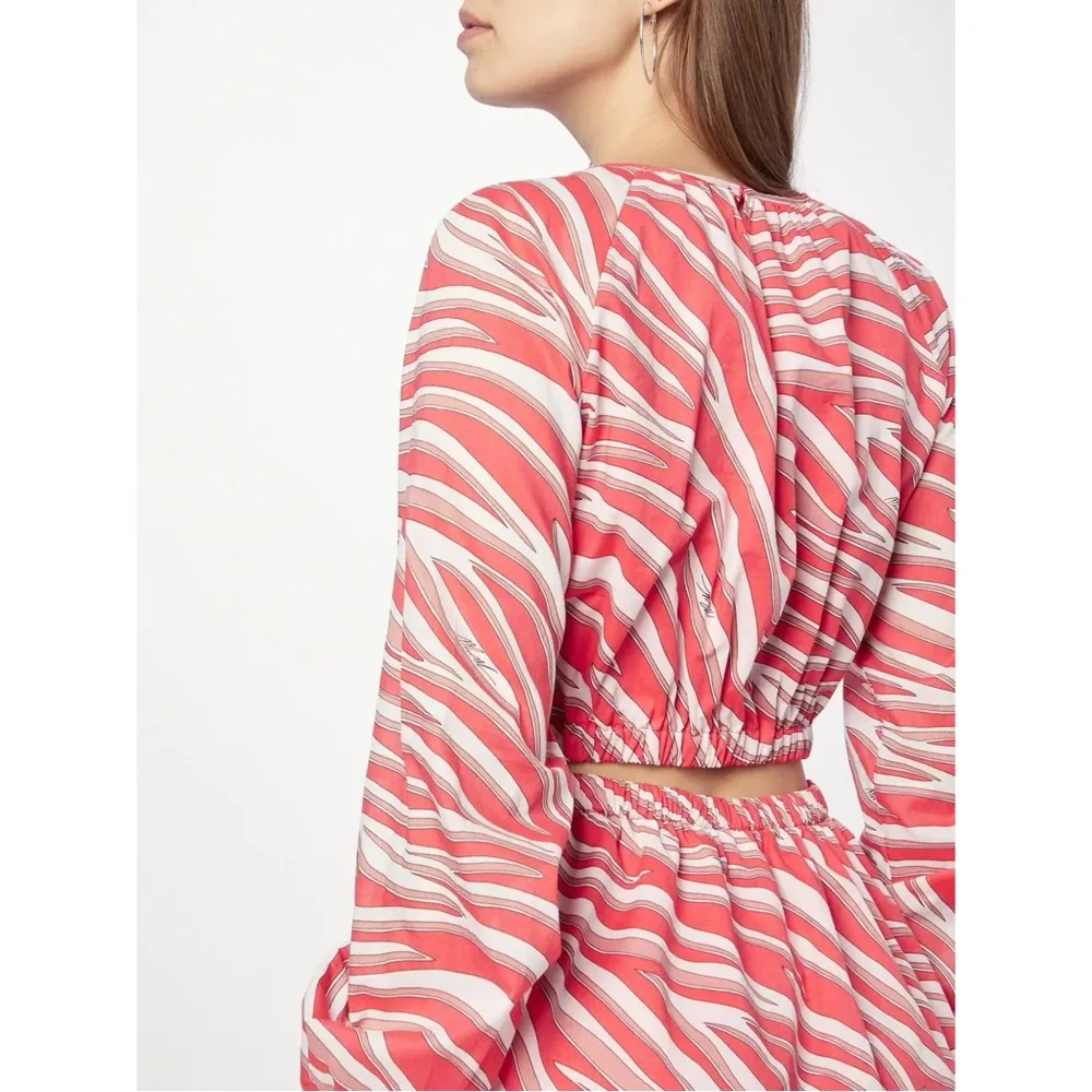 NWT Michael Kors Zebra Print Cotton Lawn Cutout Pink Long Sleeve Mini Dress - Image 4