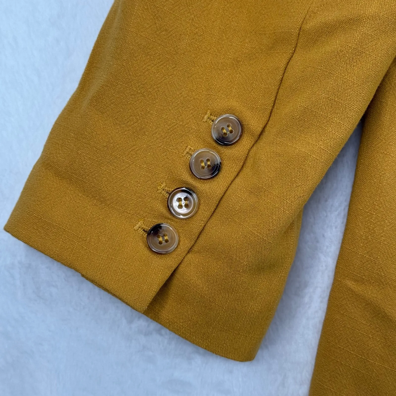 Walter Baker Women's Mustard Yellow Linen Blend Button Down Blazer Jacket M READ - Image 11