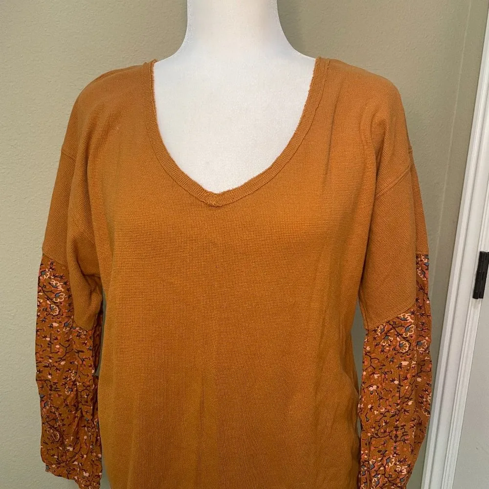 ANTHROPOLOGIE Annette Thermal Waffle Knit/Floral Top - Small - Image 3