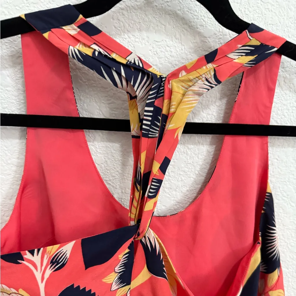 J. Crew Twist Racerback Hibiscus Floral Silk Tank Top Size 2 Coral Orange & Blue - Image 7