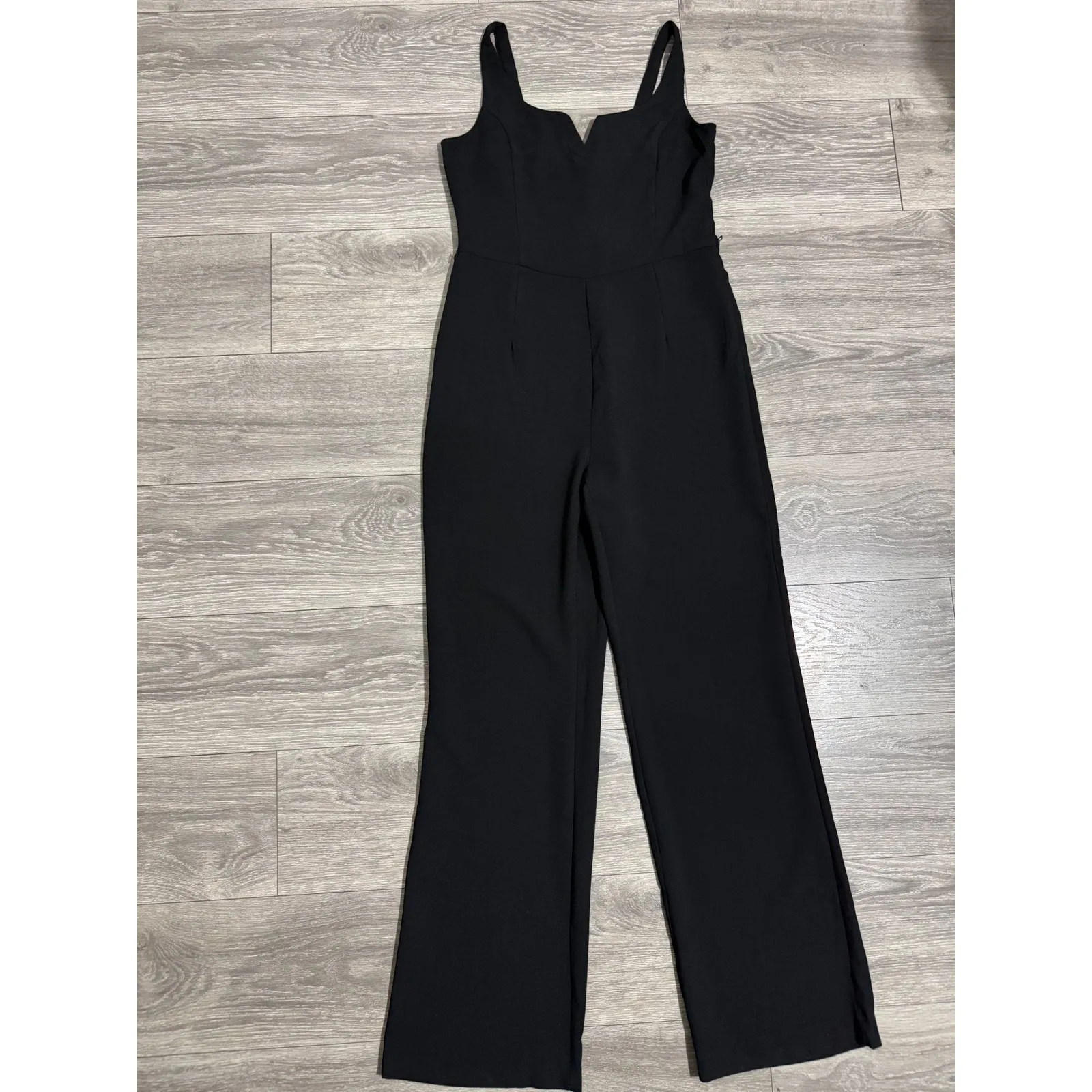 UNIQ Elegant Black Wide Leg V Neck Sleeveless Jumpsuit Women Large - Image 3