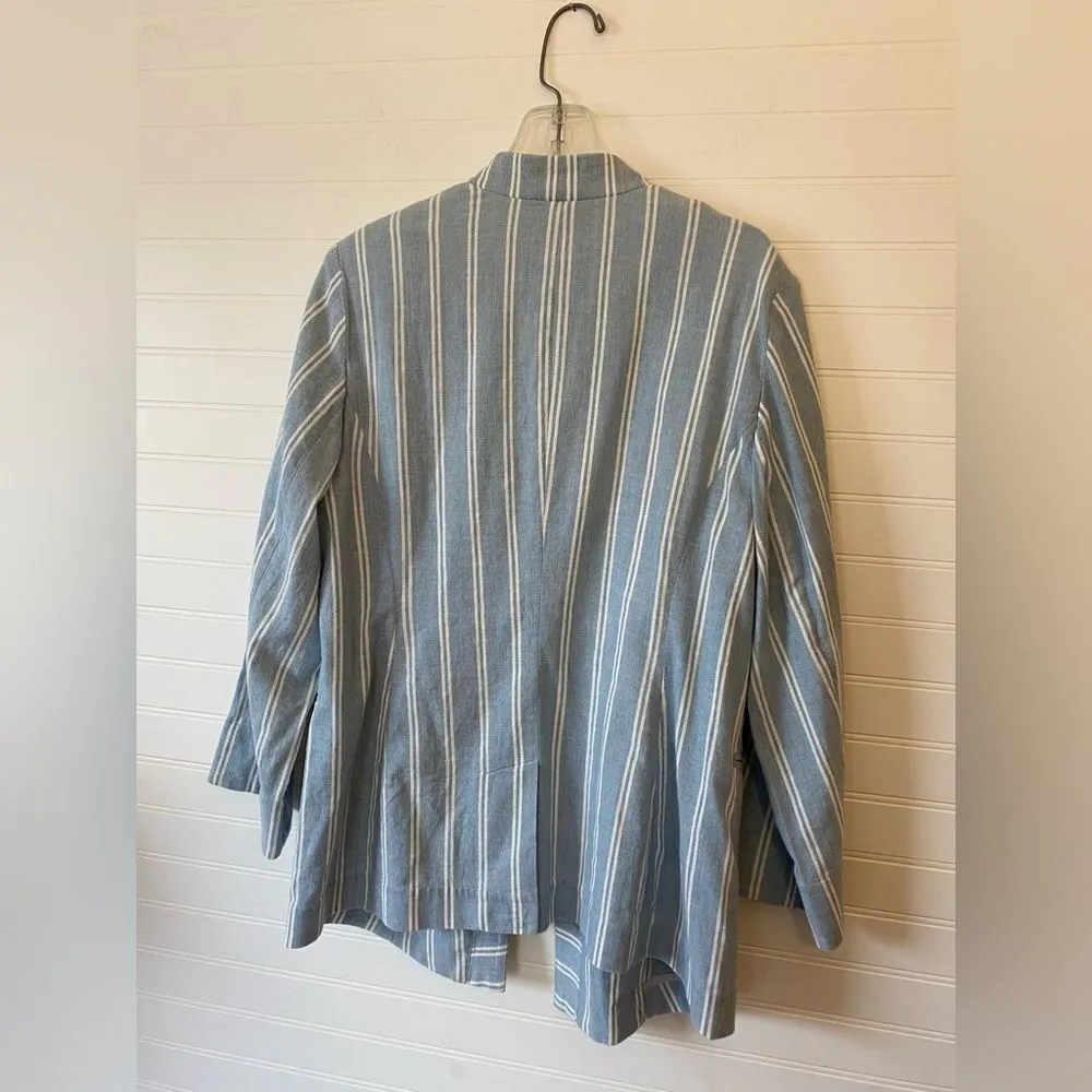 Chicos Pin Strip Cotton Blue & White Blazer Jacket - Image 5