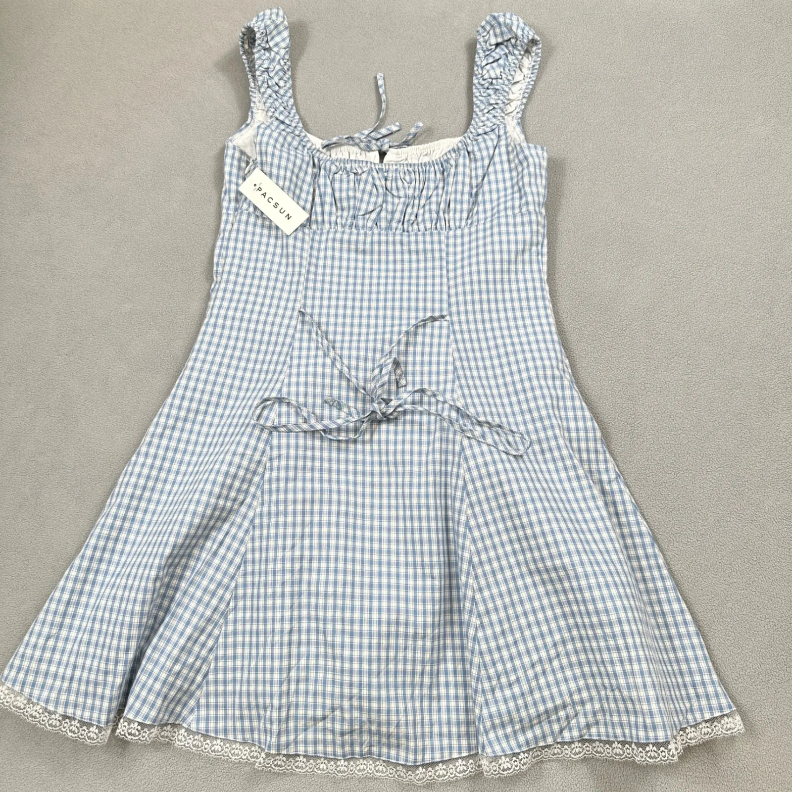 Your Favorite by Pacsun Mini Dress Womens S Blue Gingham Lace Trim Bodice NWT - Image 2