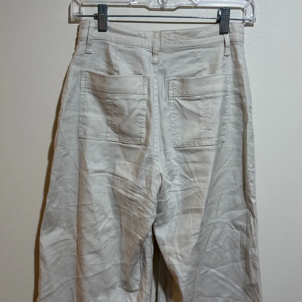 Evereve Joelle Linen Blend Cropped Wide Leg Cream Pants Button Fly Size 25 - Image 10