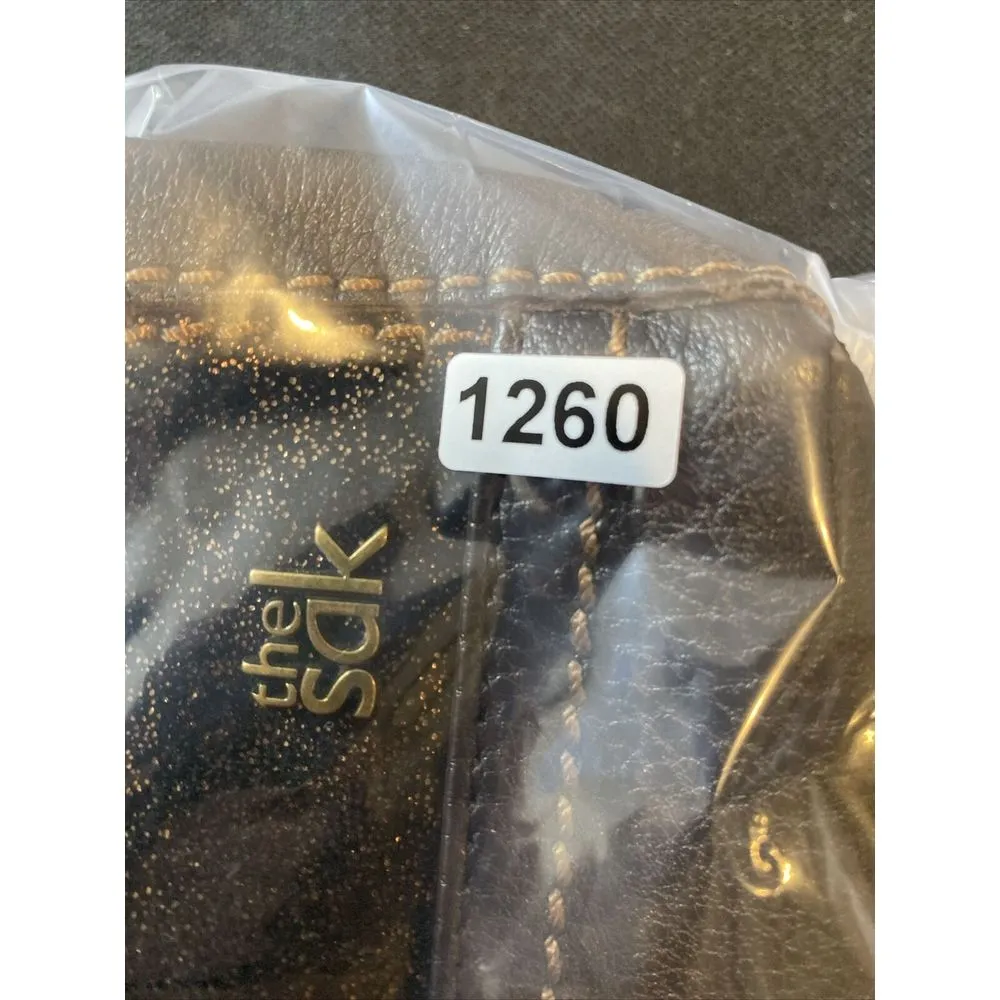 SAK Iris Leather Crossbody Satchel bronze‎ glitter panels stitching detail - Image 15