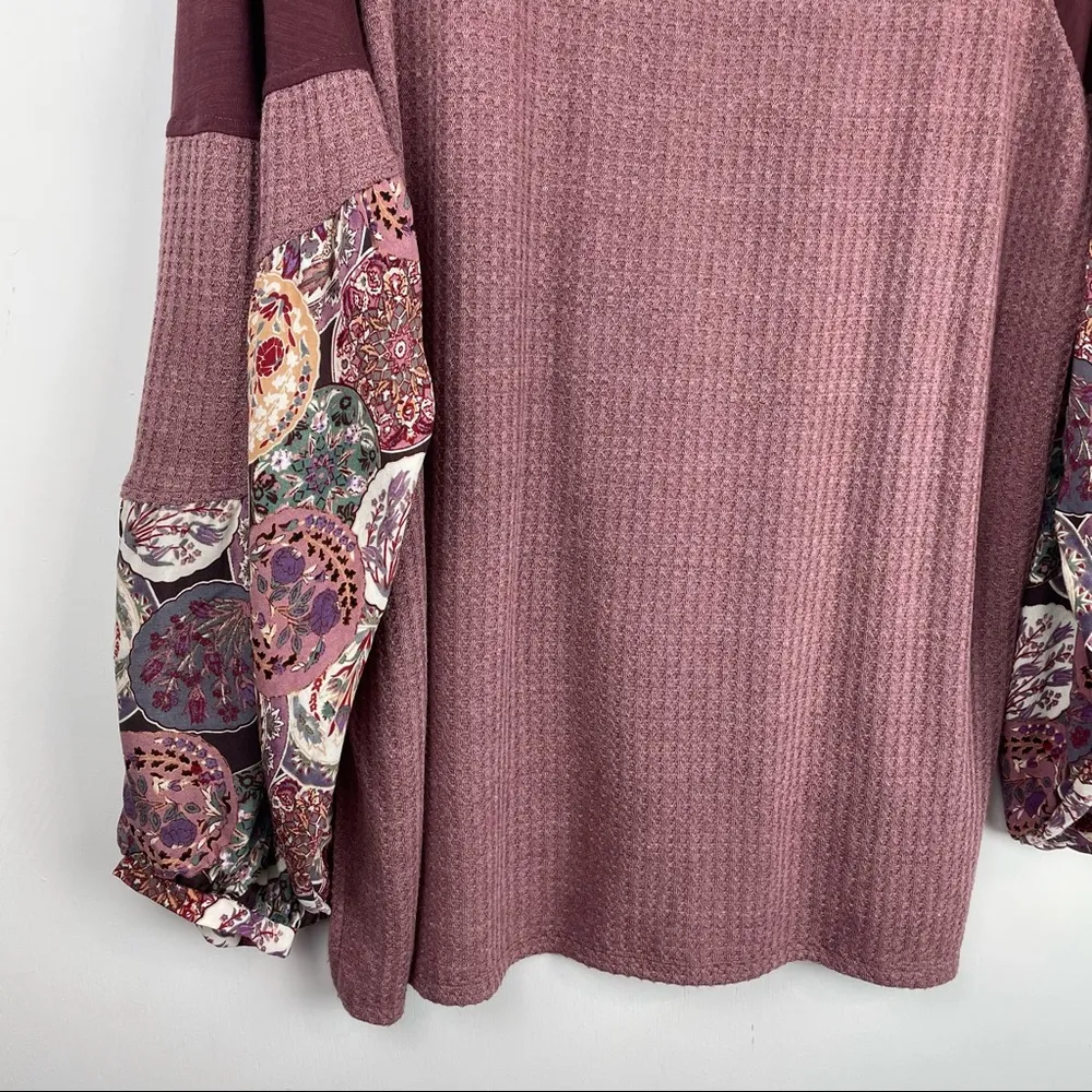 Umgee  Waffle Knit Balloon Sleeve Sweater Top Sz Large Boho Patchwork - Image 11