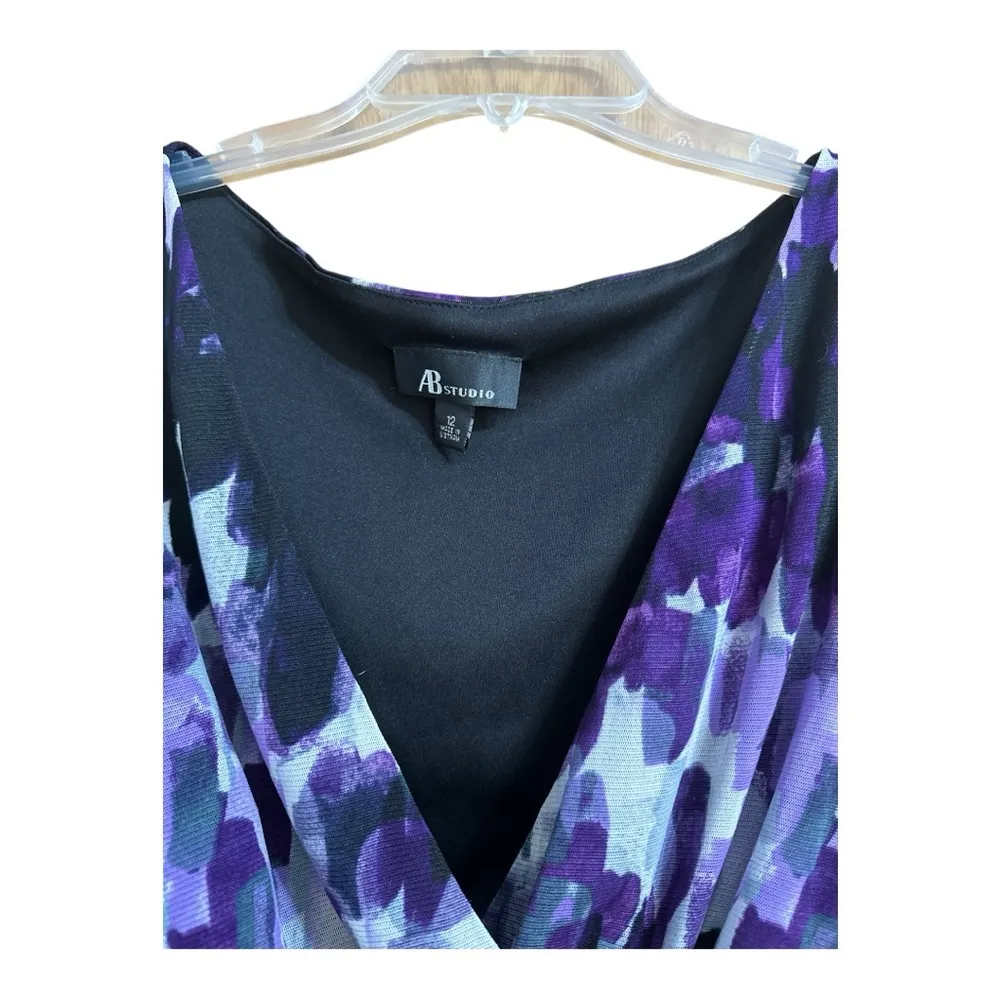 AB Studio Elegant Purple and Black Women's Dress, Sz 12 - Image 2