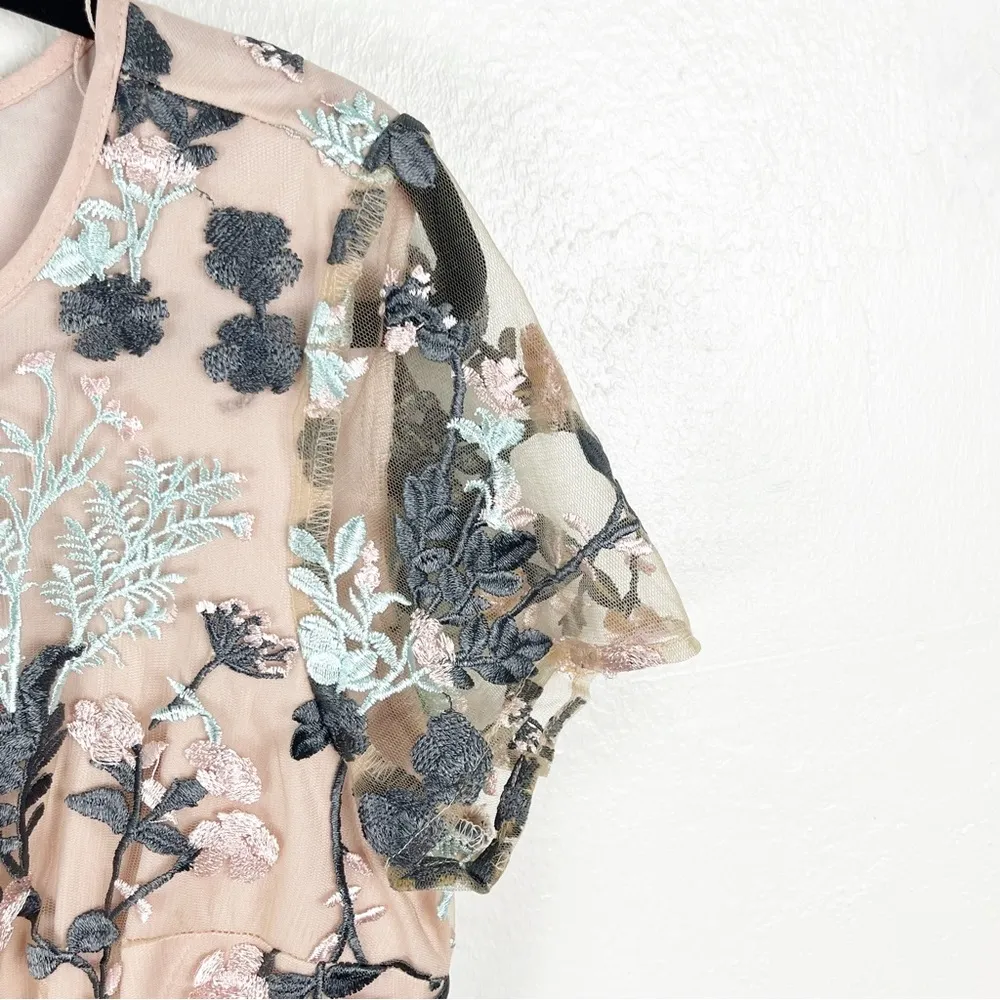 ADRIANNA PAPELL Pink Embroidered Mesh Overlay Fit & Flare Pleated Dress Size 8 - Image 7