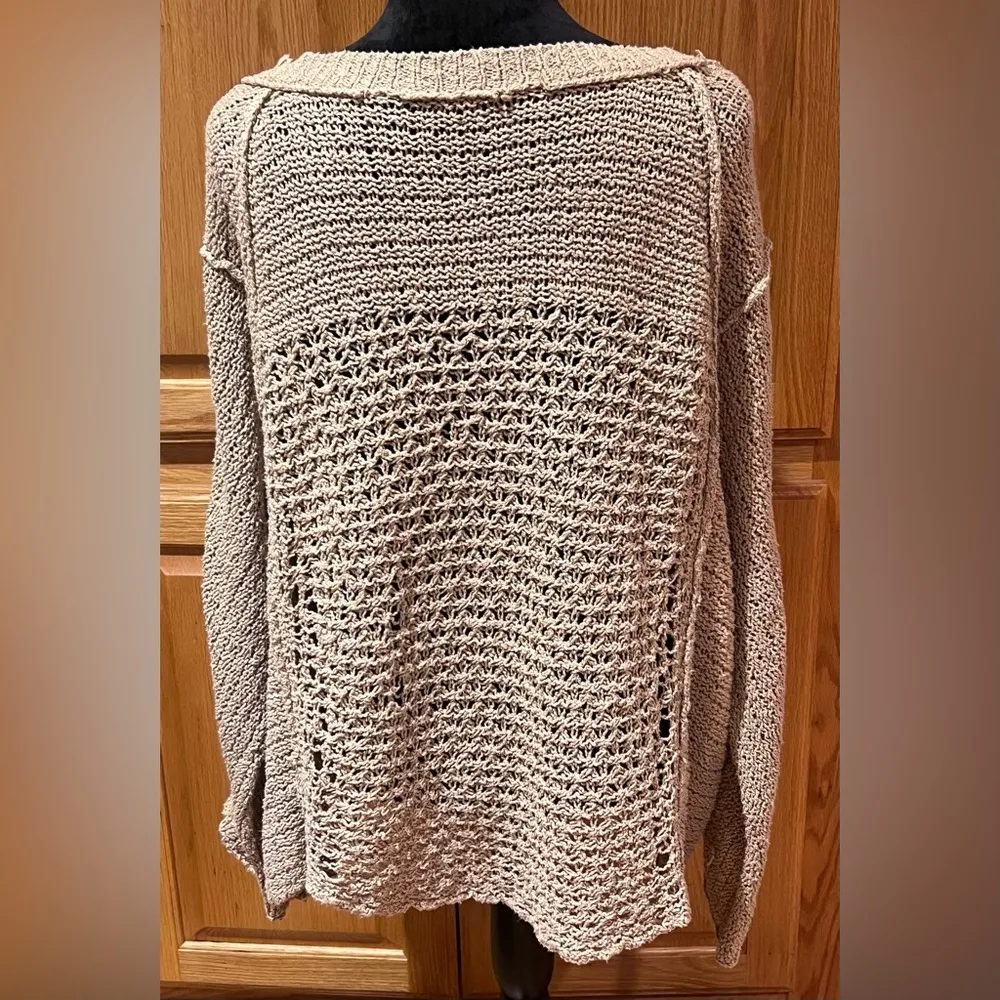 Free People Baja Laguna Coast Pullover Open Crochet Knit Sweater Tan Size Medium - Image 12