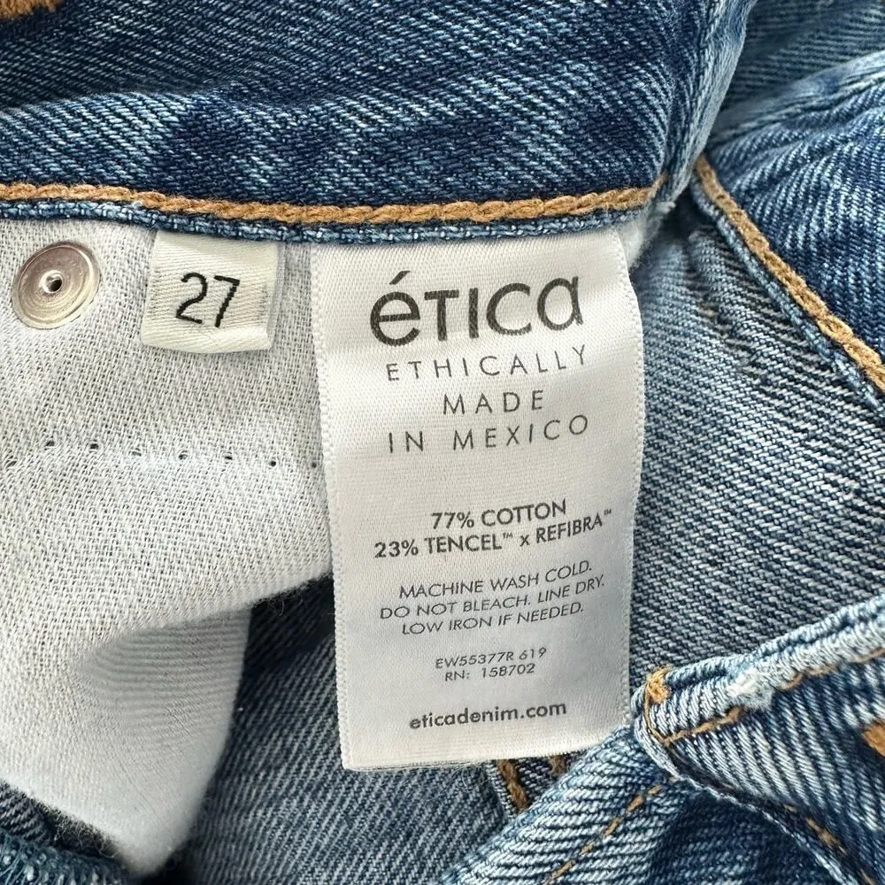 ETICA Shorts Womens 27 Jean Denim Cutoffs Two Tone Festival Boho Organic Ethical Blue - Image 12