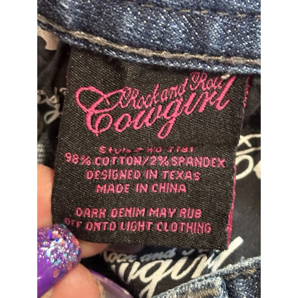 Rock & Roll Cowgirl Med Wash Bootcut Denim Jeans Low Rise Size 30x32 Rhinestones - Image 7