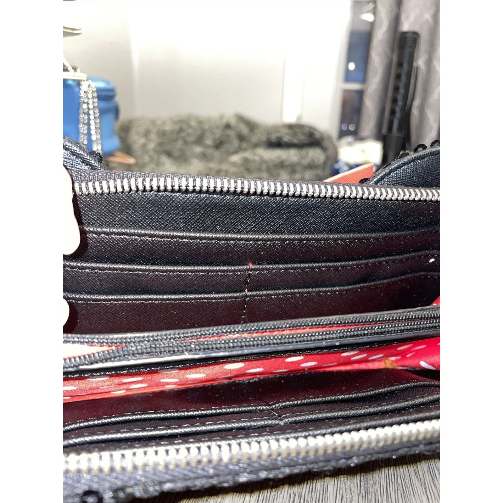 Loungefly x Disney Sequined Minnie Mouse Ears - Red Leather Bow - Wallet - Image 5