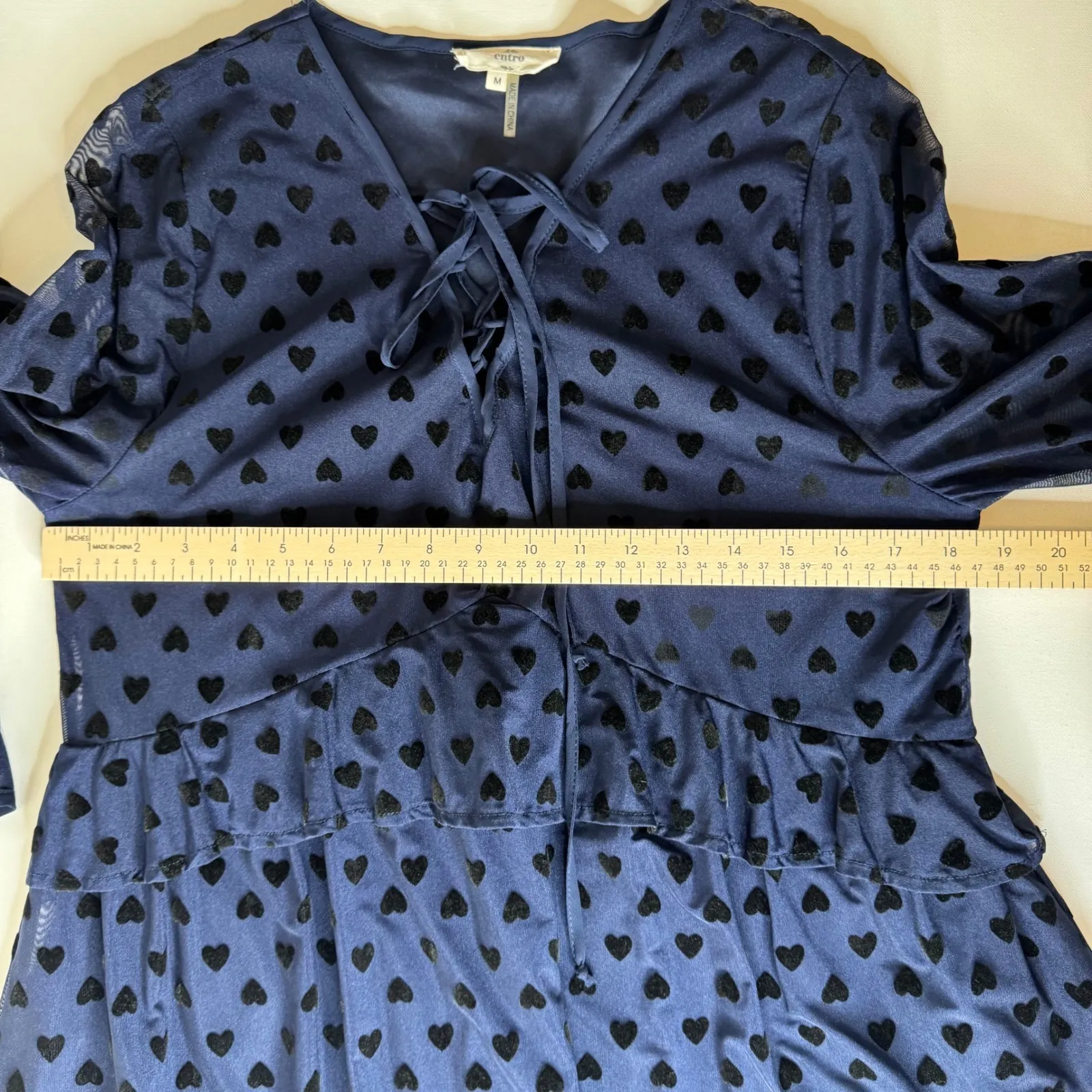 Entro Womens Velvet Heart Top Sz M Blue Sheer Long Sleeve‎ Tiered Dark Romantic - Image 10