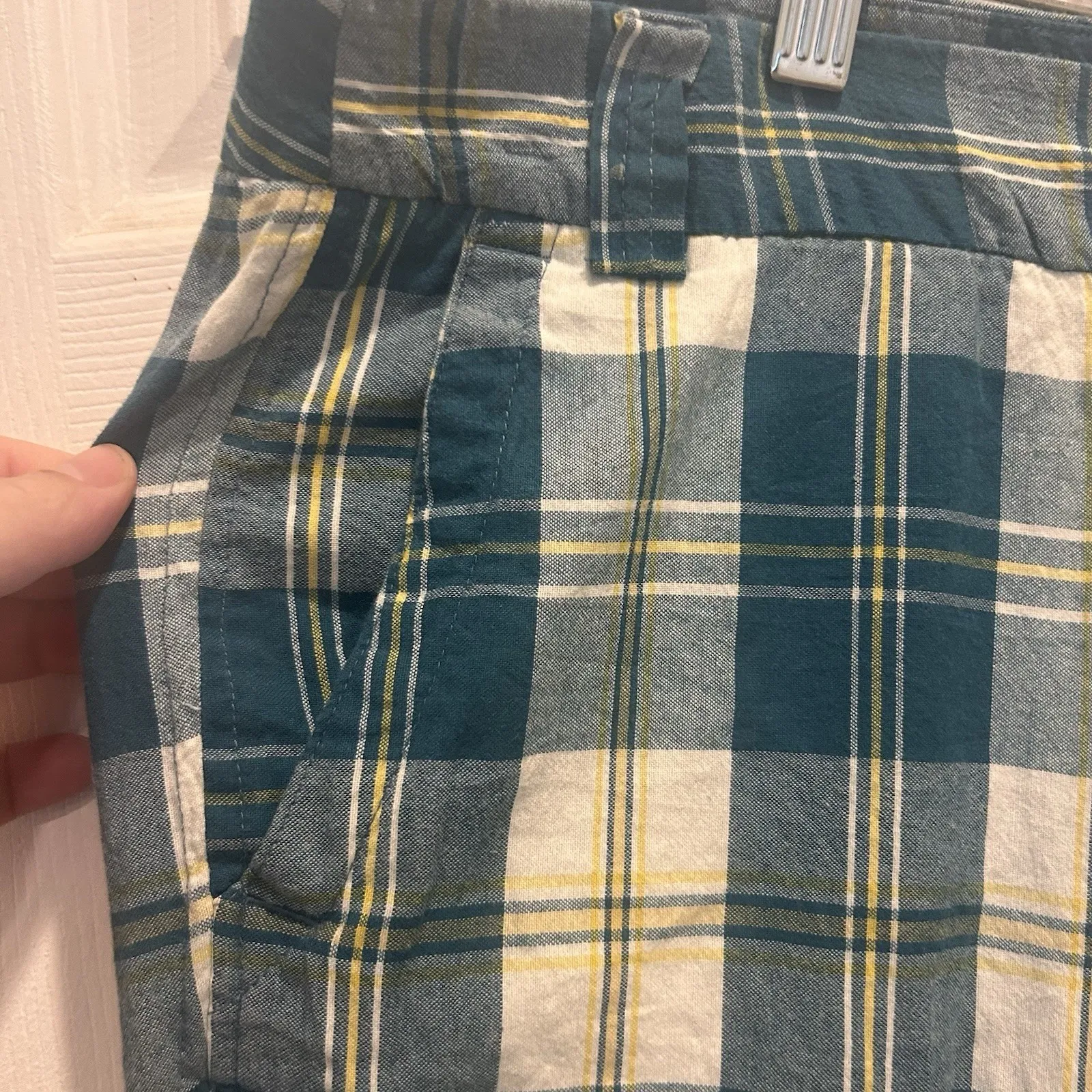 Vtg J. Crew Plaid Cropped‎ Favorite Fit Pants Green Blue Women's Size 14 - Image 2