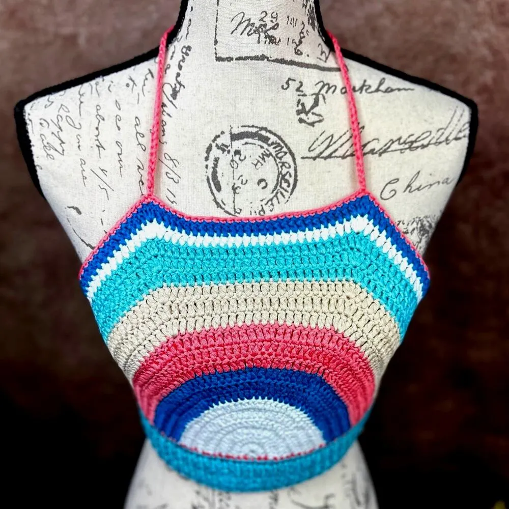 Olivaceous Rainbow Crochet Crop Top Multi size M - Image 7