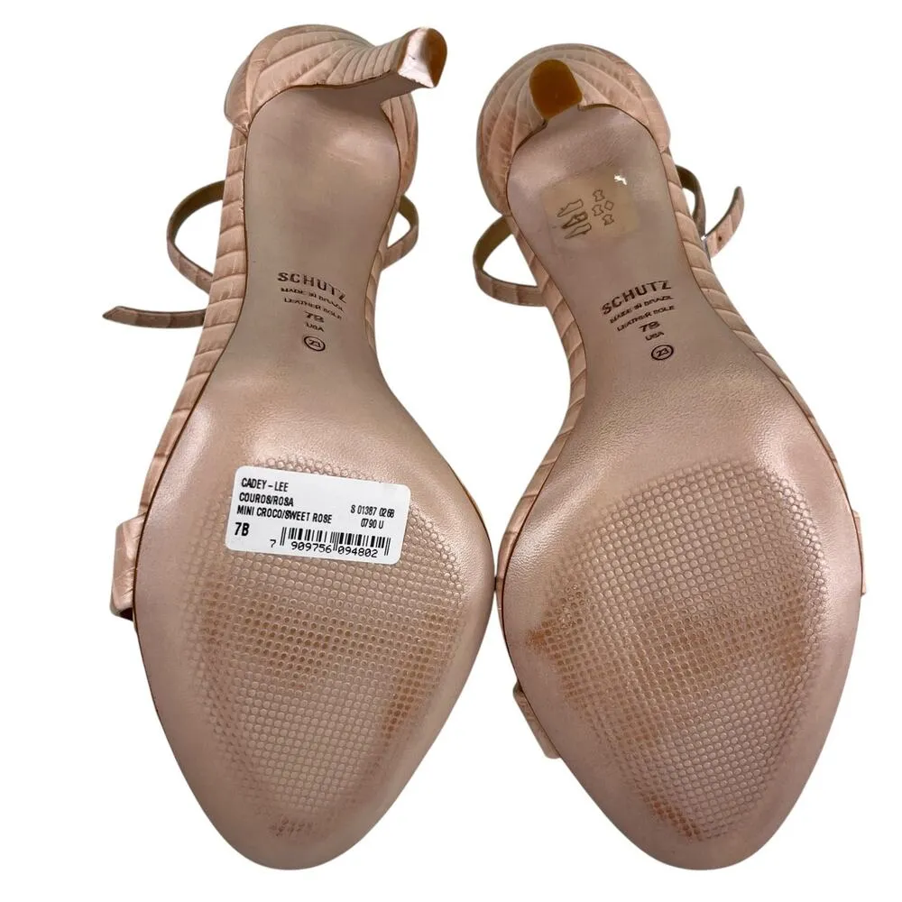 Schutz Cadey Lee Sweet Rose Crocodile-Embossed Leather Sandal Heels 7 - Image 7