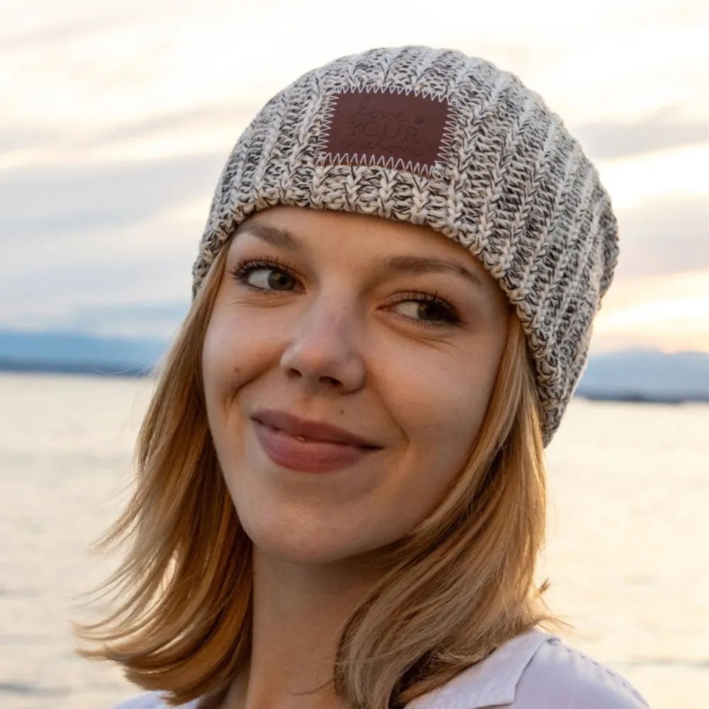 Love Your Melon Speckled Black and White Knit Beanie - Image 2