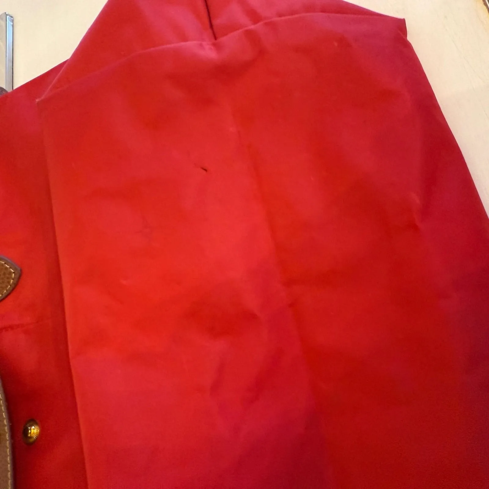 Longchamp Le Pliage Tote Bag Womens Large Red Nylon Leather Shoulder Handbag - Image 10