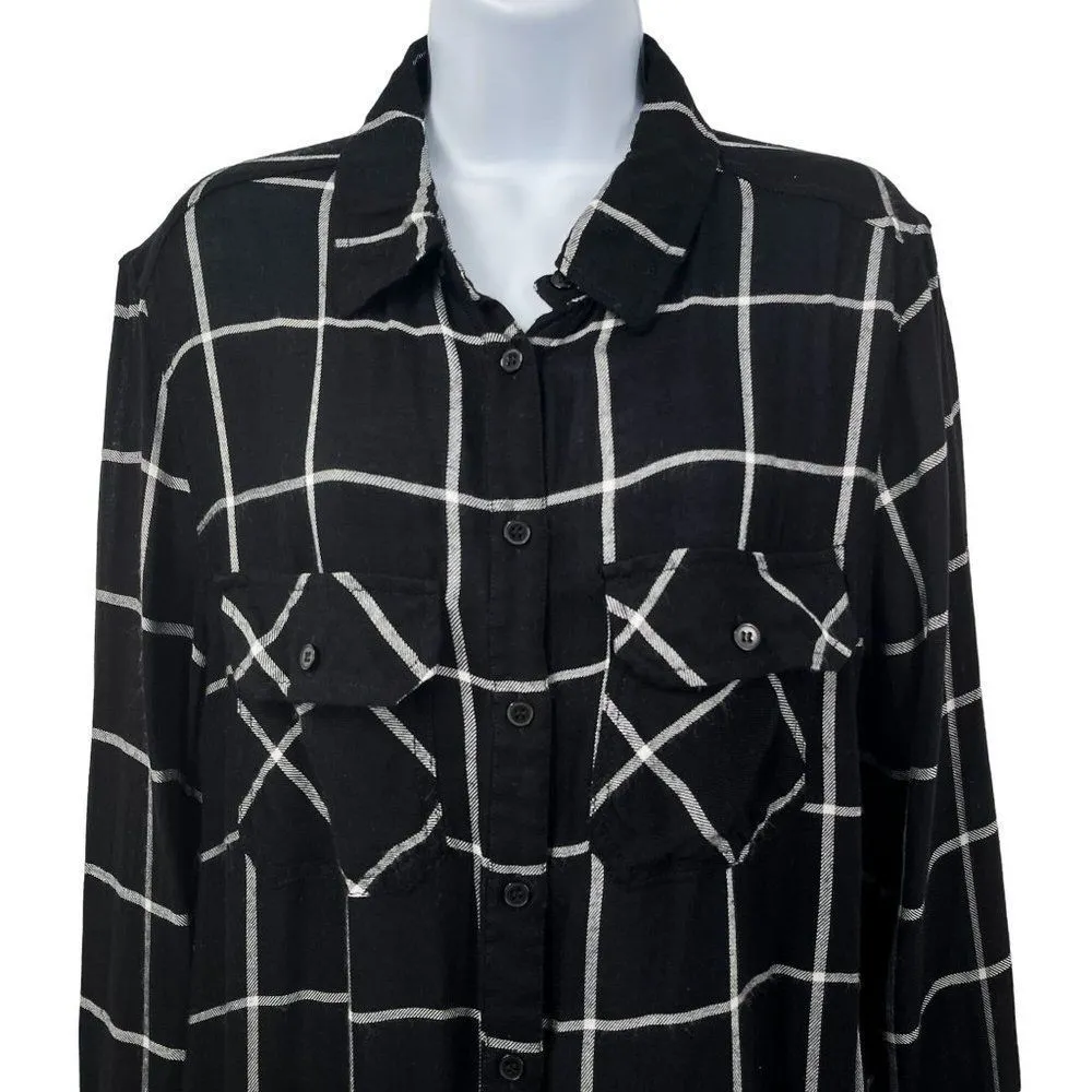 Carly Jean Windowpane Plaid Long Sleeve Boyfriend Fit Button Down Shirt Top CJLA - Image 14