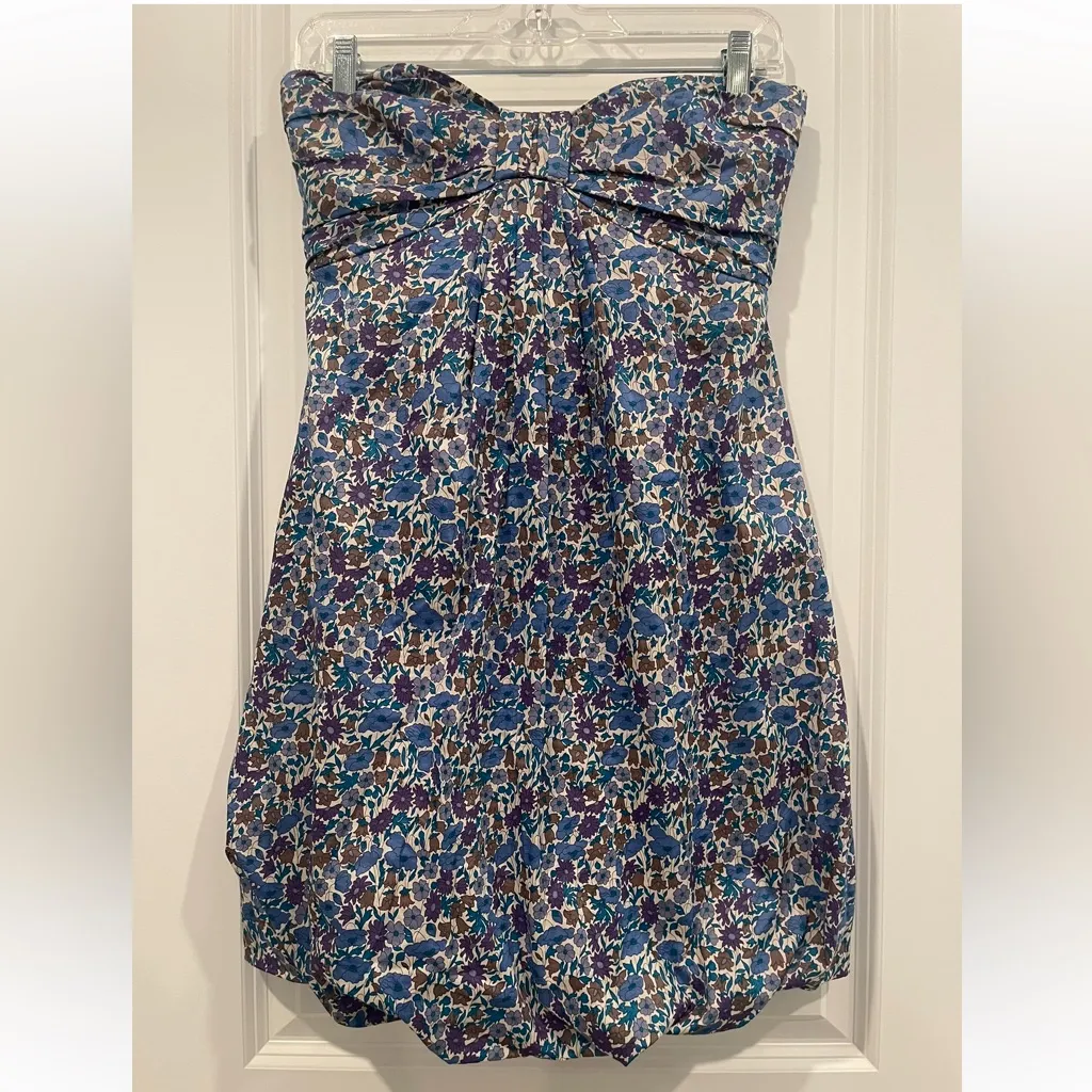 JCrew Blue purple floral bubble hem strapless mini dress Liberty lily astin - Image 2